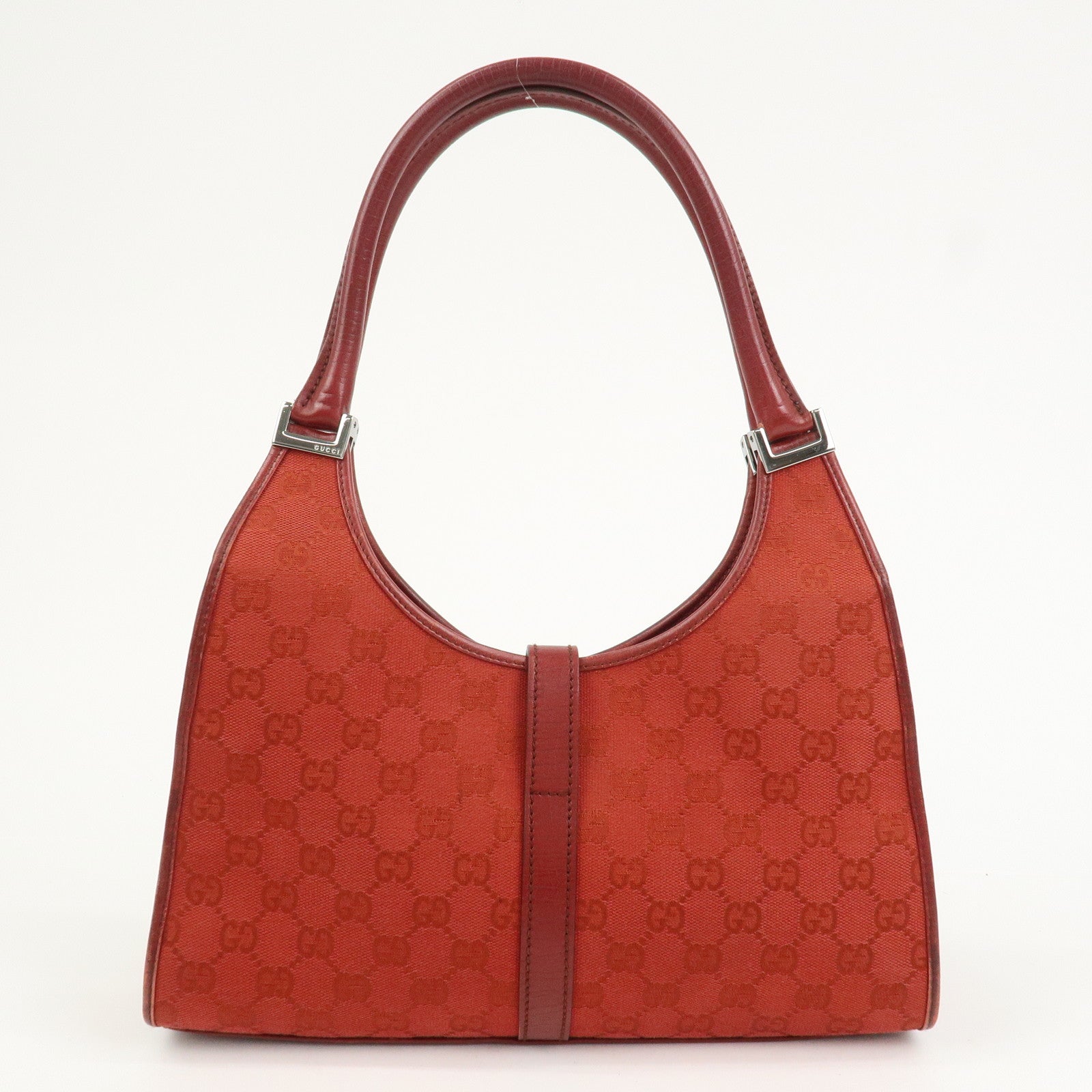 GUCCI Jackie GG Canvas Leather Shoulder Bag Hand Bag Red 01719