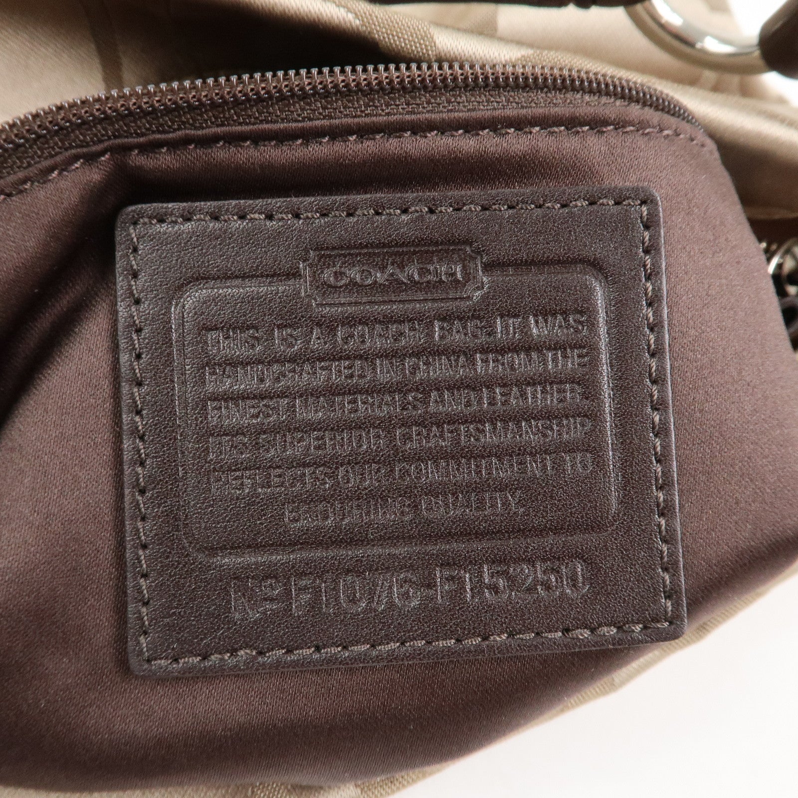 COACH Leather Satin Shoulder Bag Beige Brown F15250