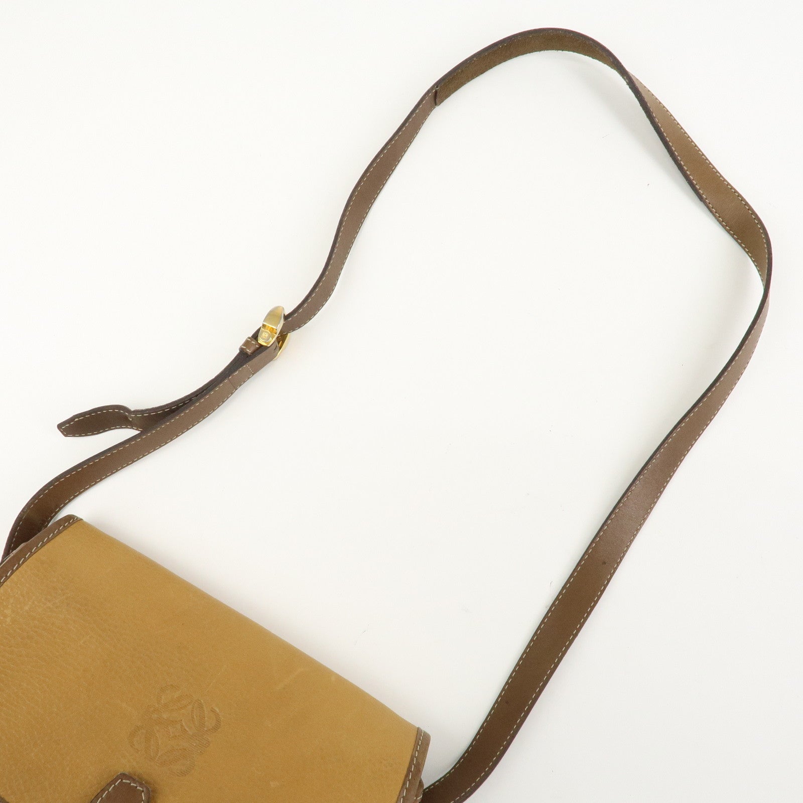 LOEWE Anagram Logo Leather Shoulder Bag Crossbody Bag Brown