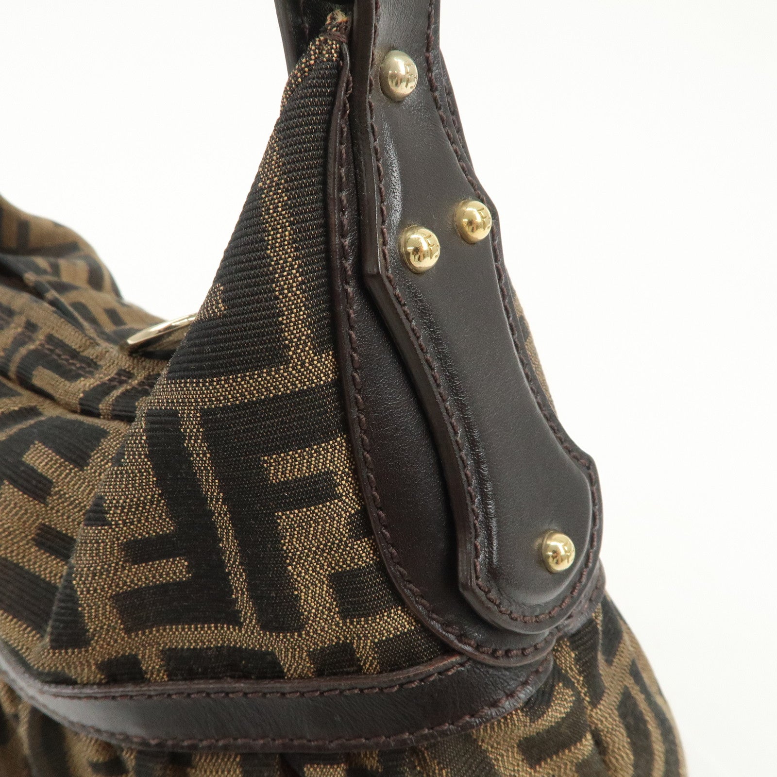 FENDI Zucca Canvas Leather Shoulder Bag Hand Bag Black Brown 8BR448