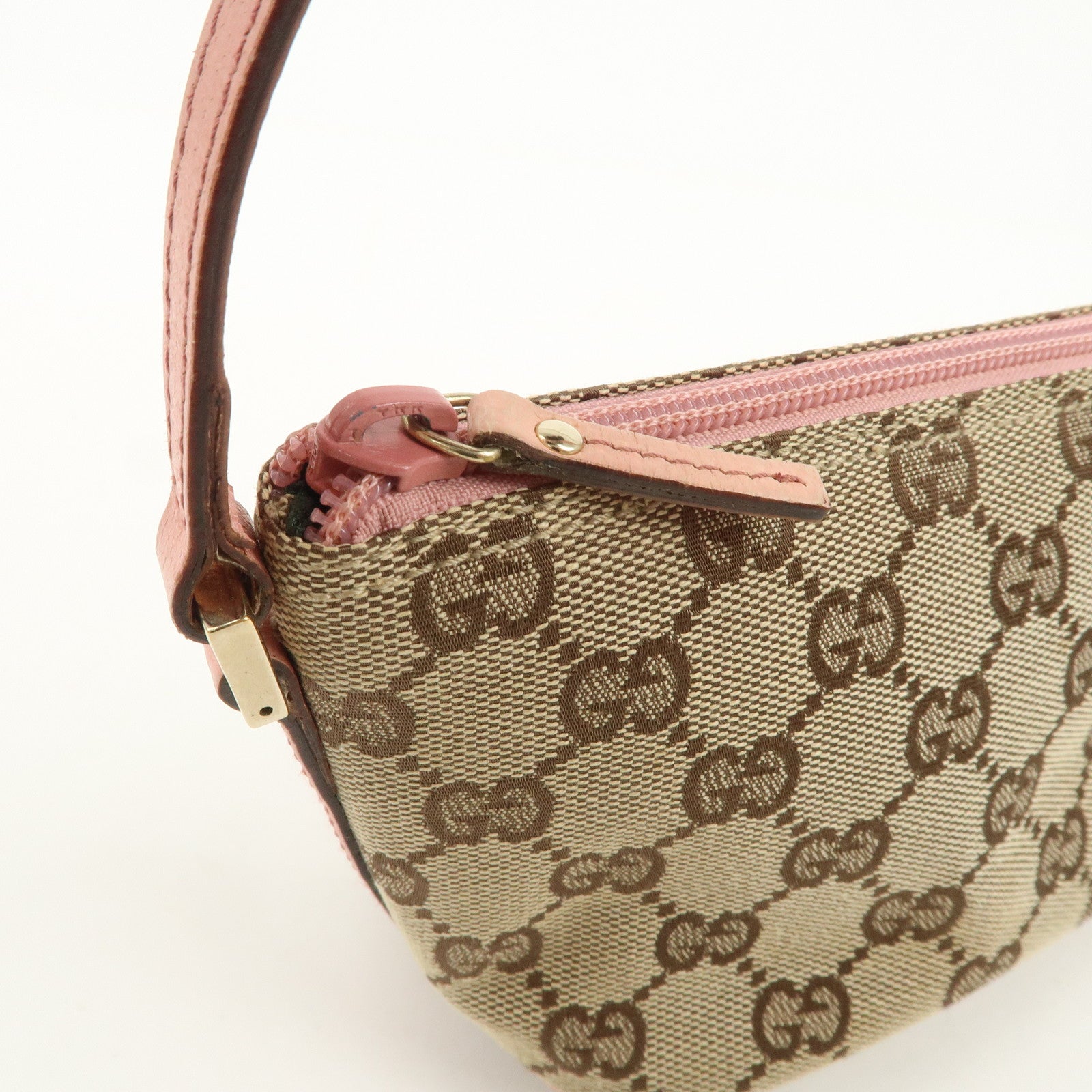 GUCCI Boat Bag GG Monogram Canvas Leather Hand Bag Brown Pink 07198