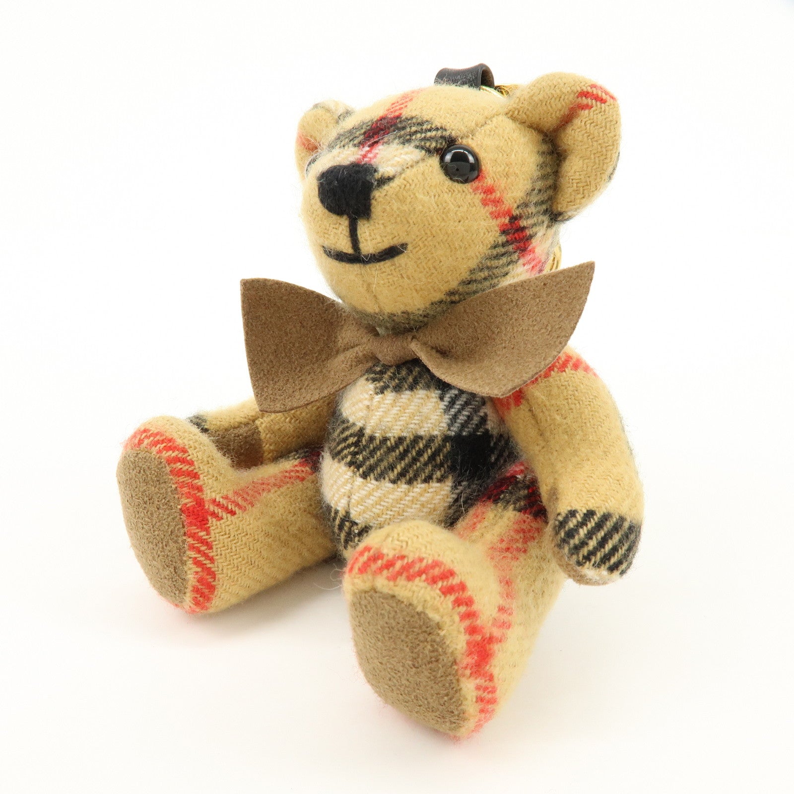 BURBERRY Thomas Bear Cashmere Leather Bag Charm Key Holder Brown