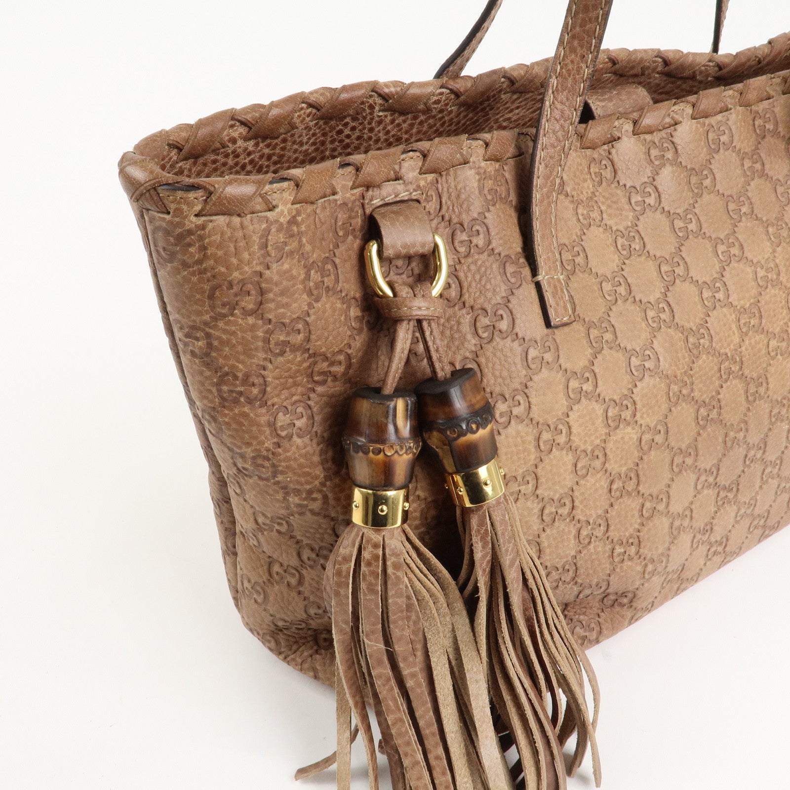 GUCCI Bamboo Guccissima Leather Tote Bag Brown Tassel 218780 Used