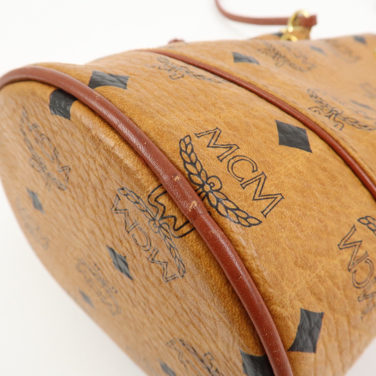 MCM Visetos Leather Drawstring Shoulder Bag Brown