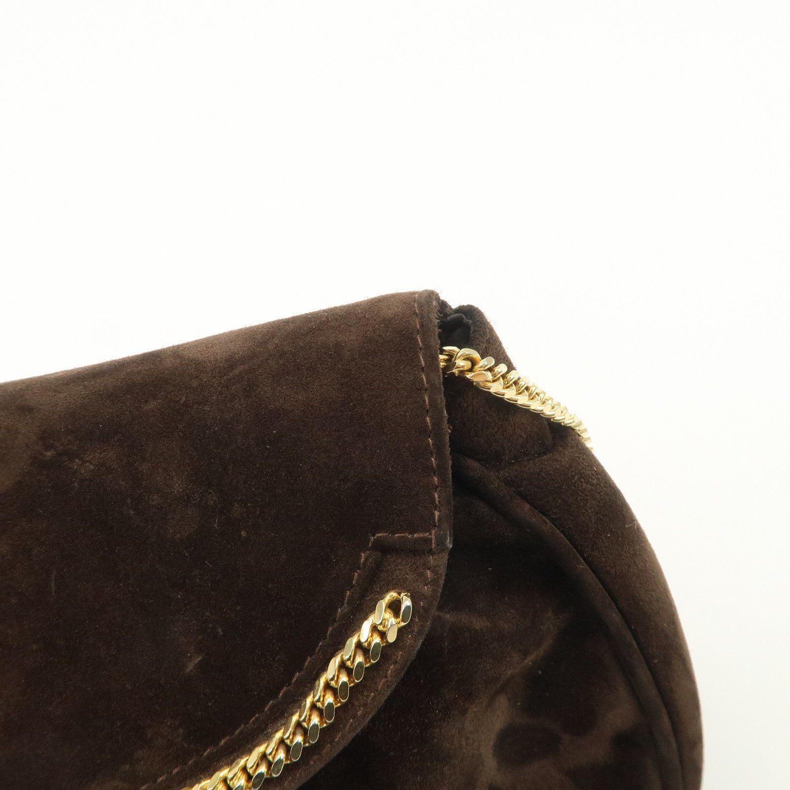 Ferragamo Suede Chain Shoulder Bag Dark Brown