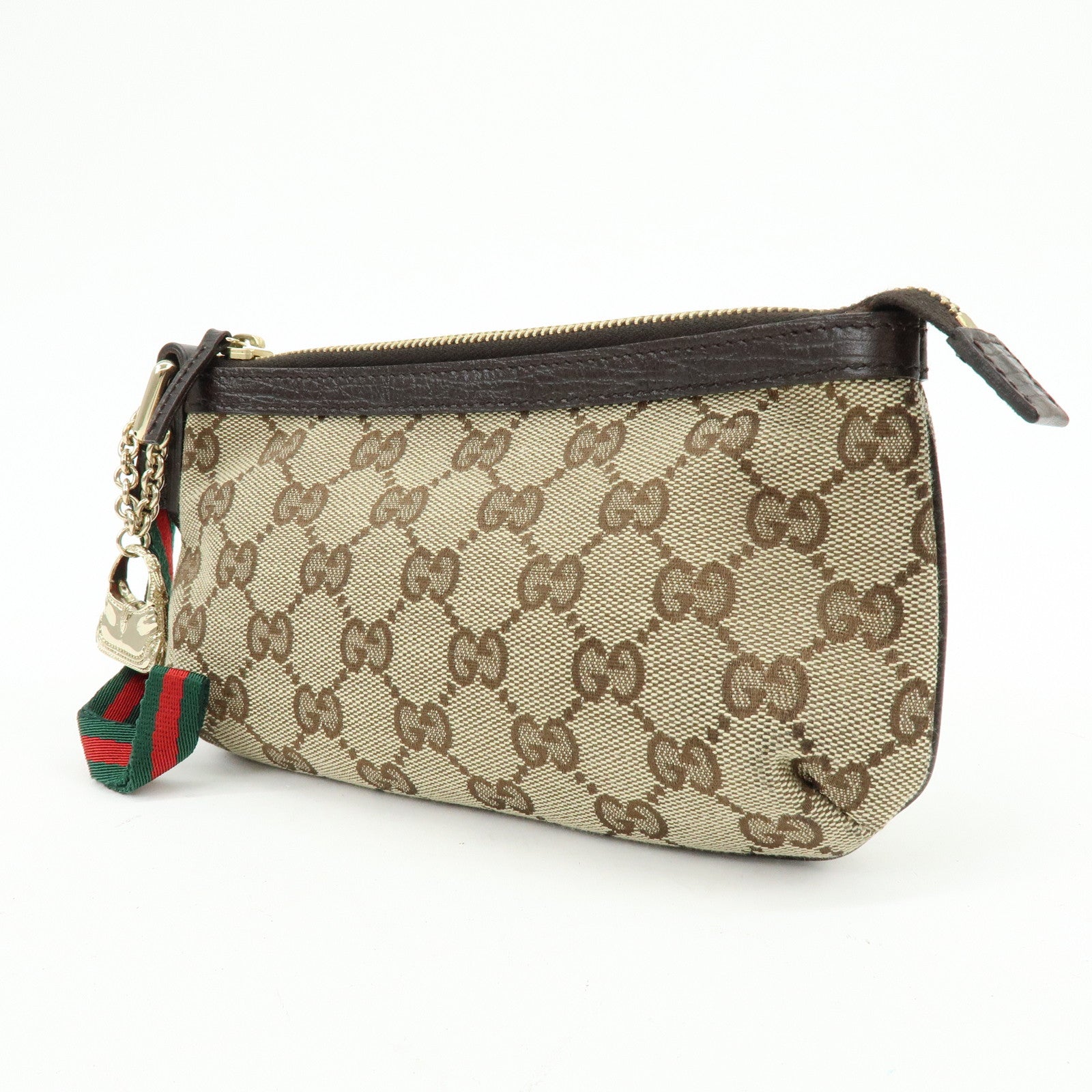 GUCCI Sherry GG Canvas Leather Pouch Jackie Charm Beige 152507