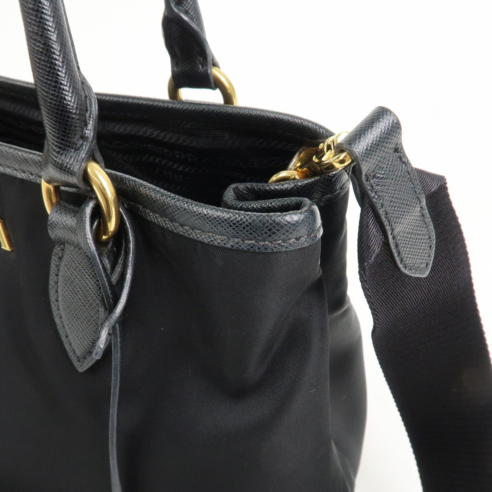 PRADA Logo Nylon Leather 2Way Hand Bag Shoulder Bag Black 1BA173