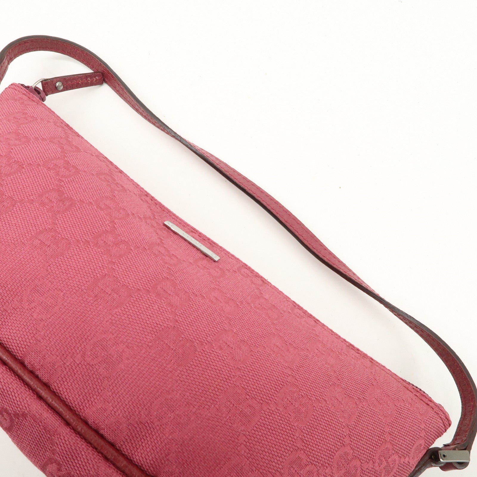 GUCCI Boat Bag GG Canvas Leather Hand Bag Pouch Pink 07198 Used