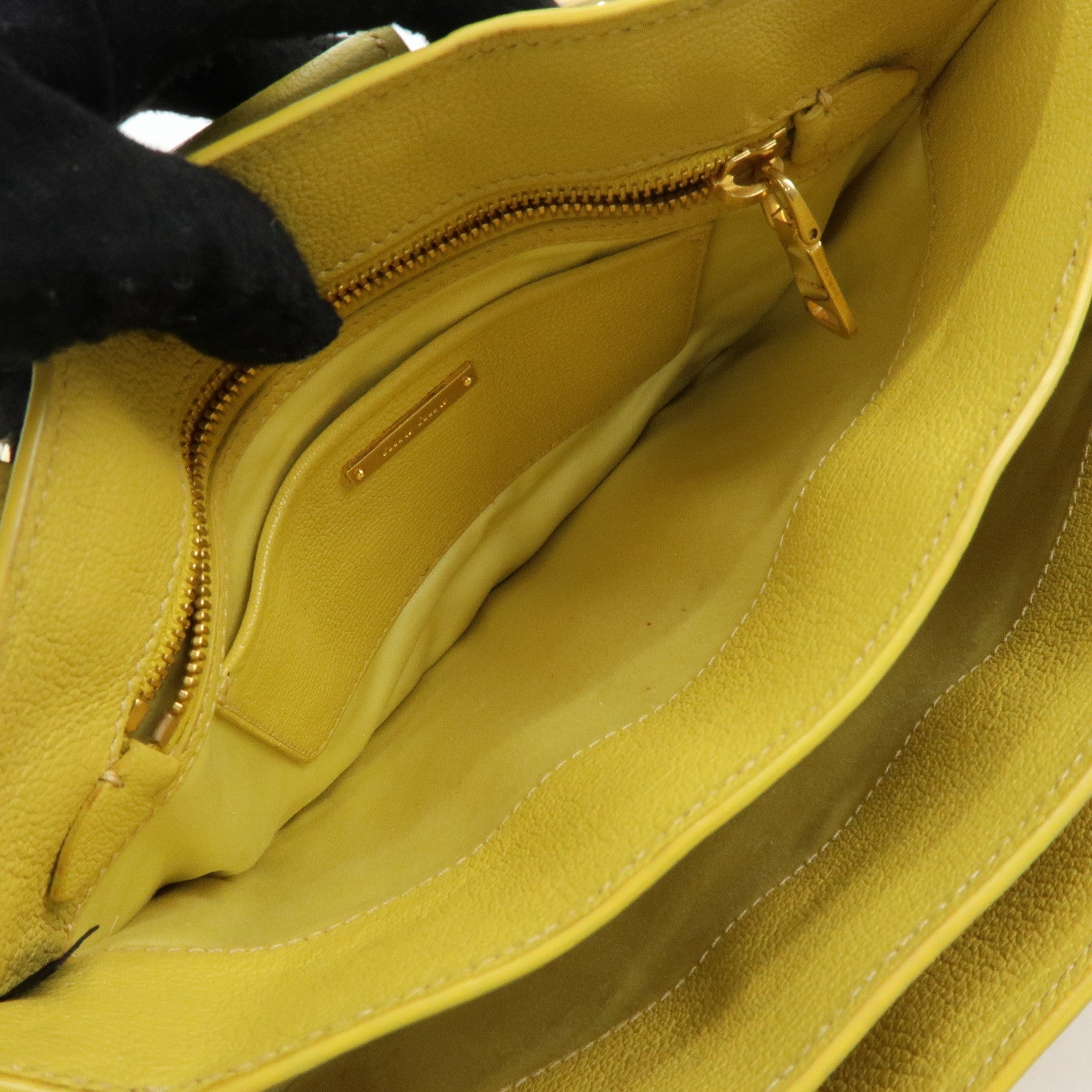 MIU MIU MADRAS Leather 2Way Bag Hand Bag Yellow RN0799