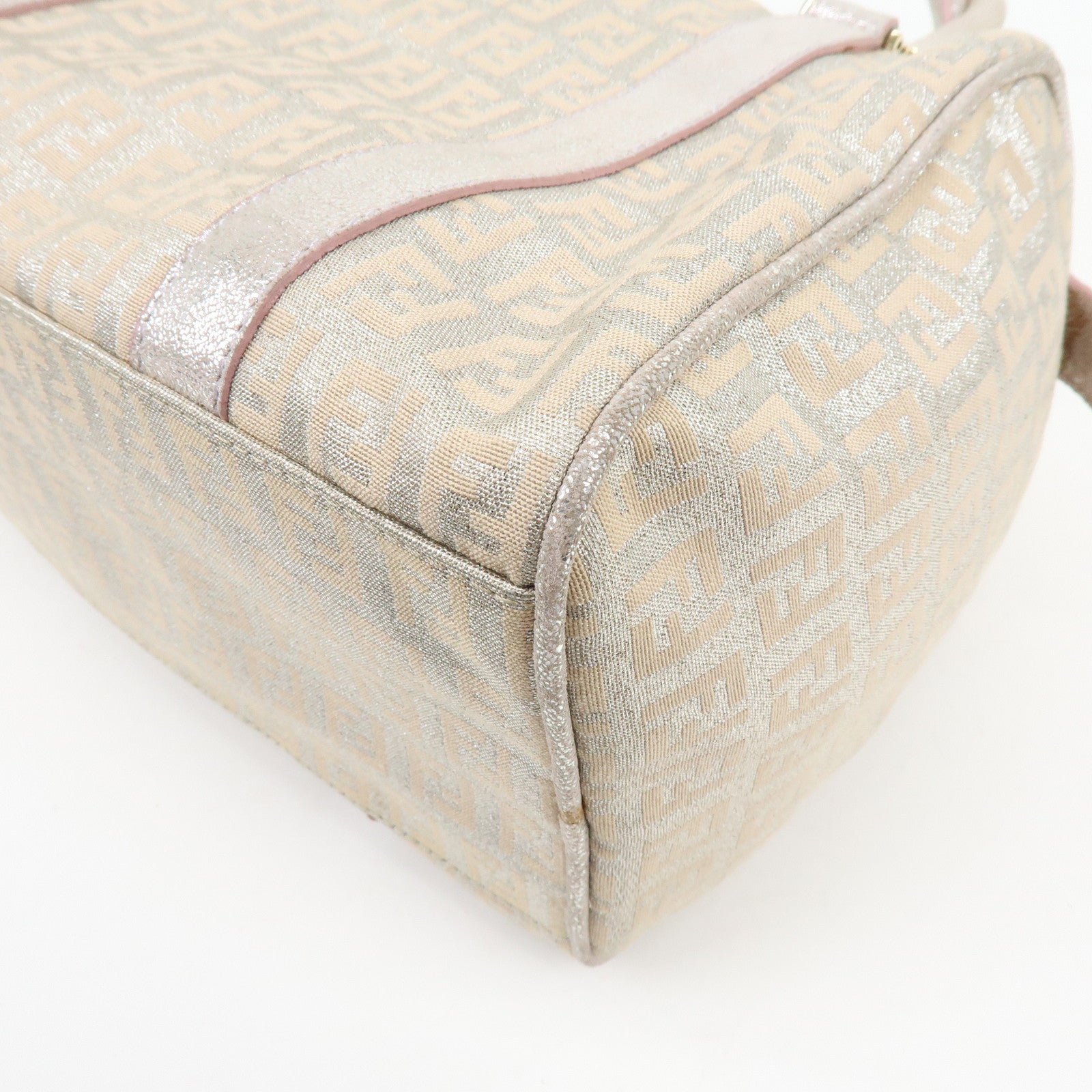 FENDI Zucchino Canvas Leather Mini Boston Bag Silver Beige 8BL068