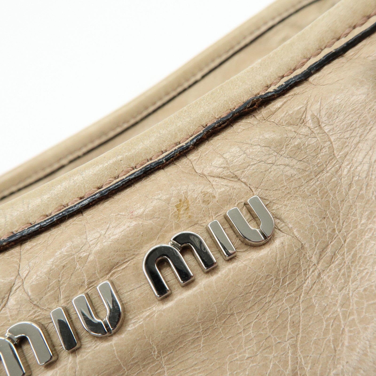 MIU MIU Leather 2Way Bag Hand Bag Shoulder Bag Beige RN0685