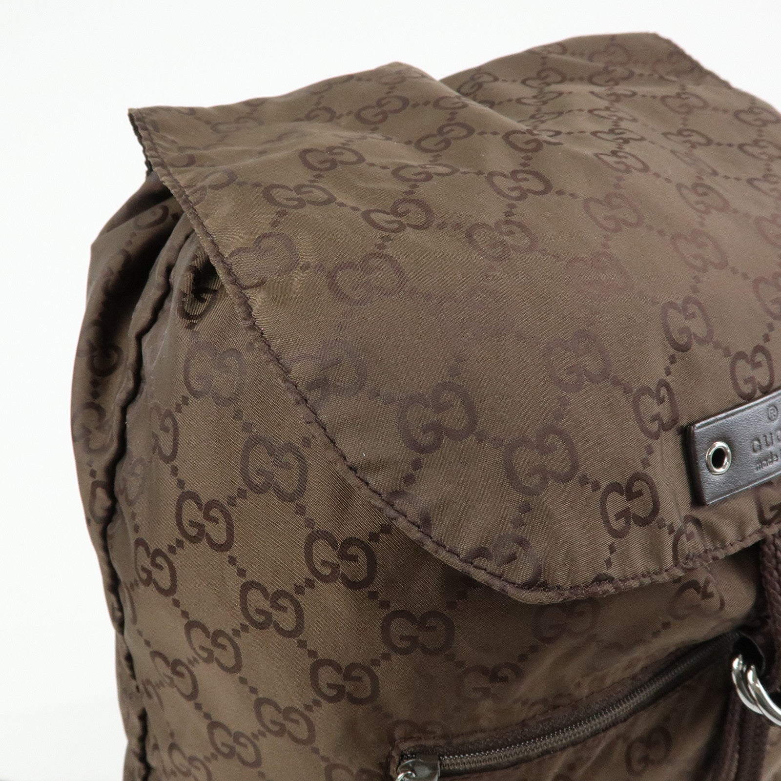 GUCCI GG Nylon Leather Backpack Brown 223670