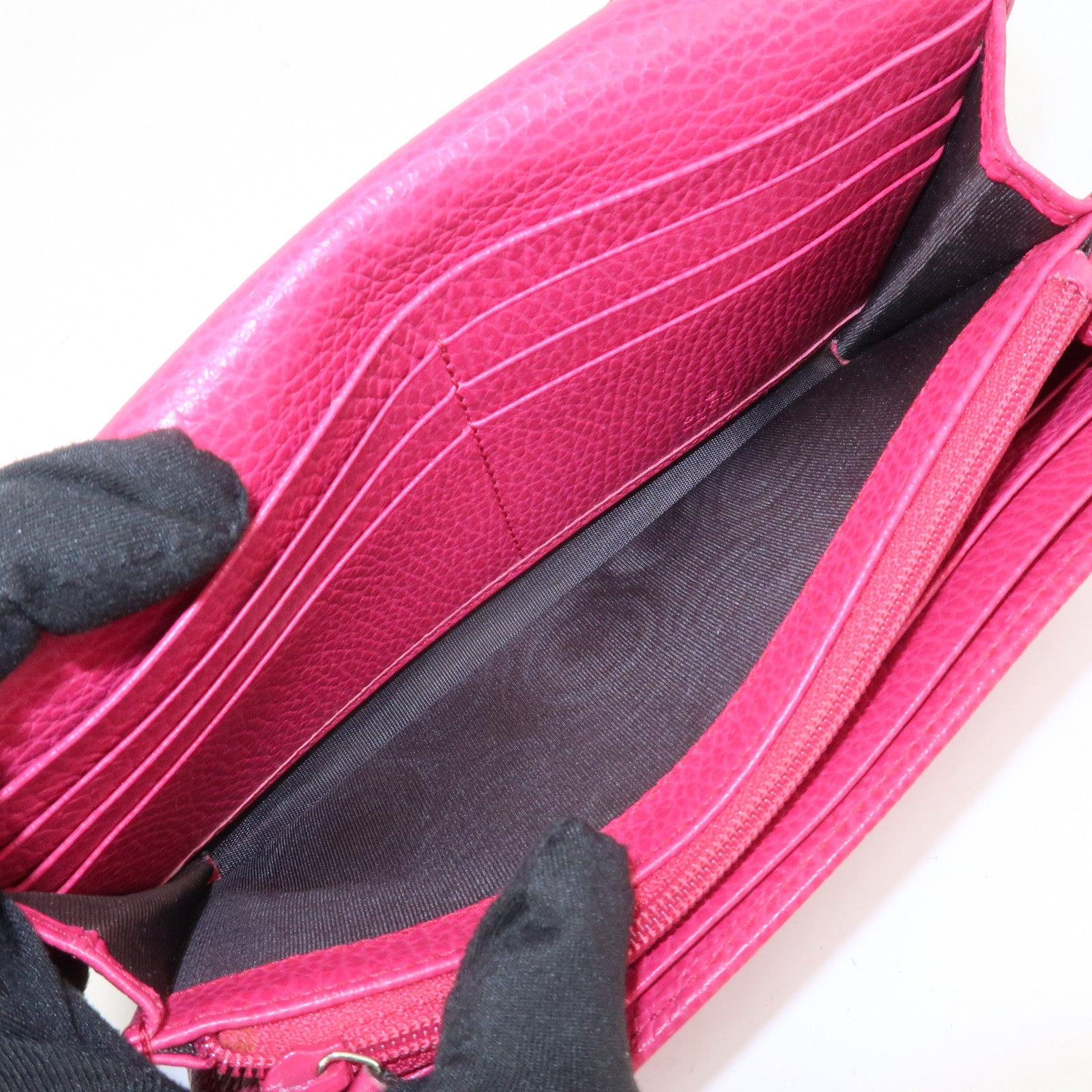GUCCI Swing Logo Leather Flap Long Wallet Pink 354496