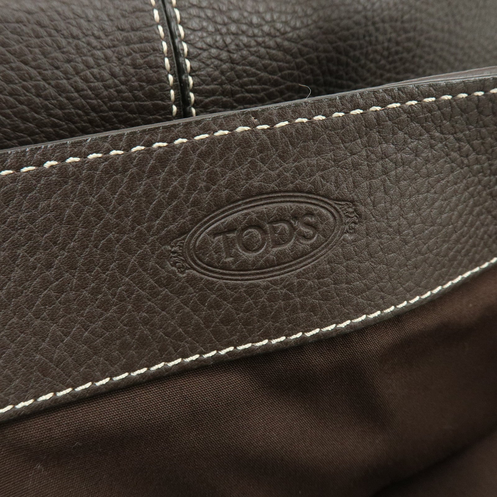 TOD'S Logo Leather Tote Bag Shoulder Bag Brown