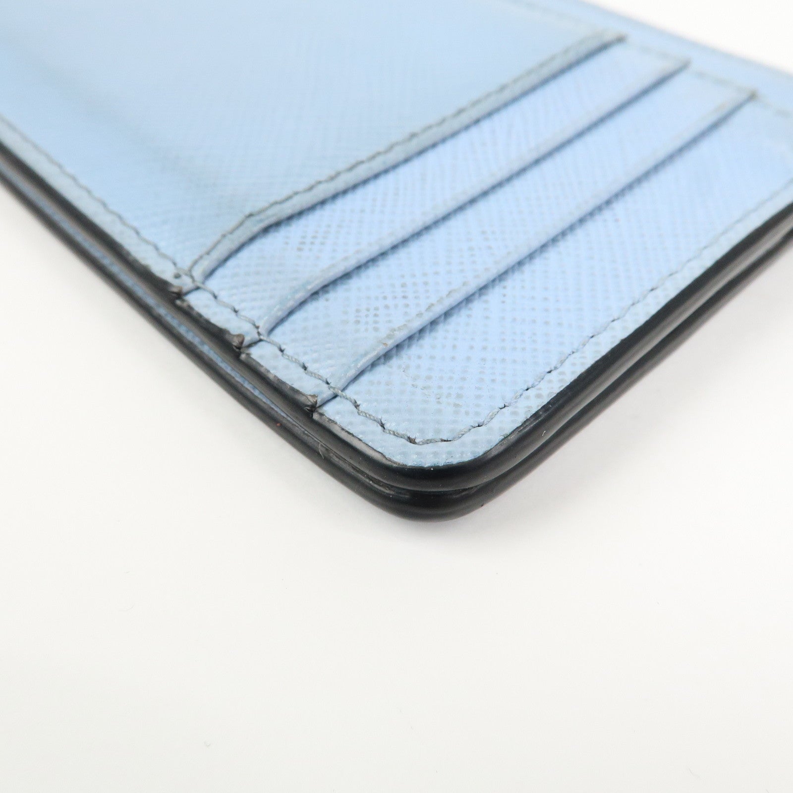 PRADA Triangle Logo Saffiano Leather Card Case Light Blue 2MC084