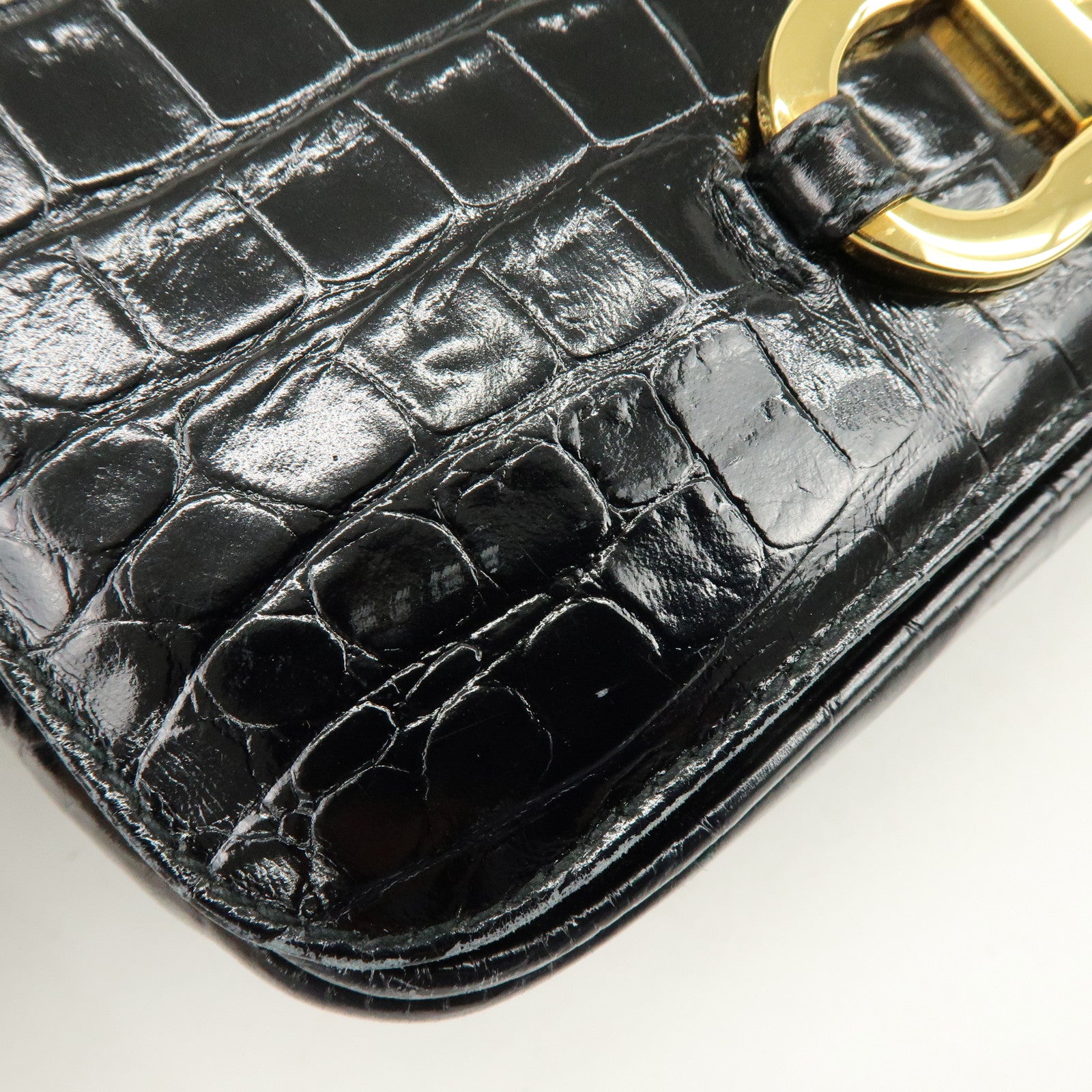 Ferragamo Gancini Embossed Leather Shoulder Bag Crossbody Bag Black