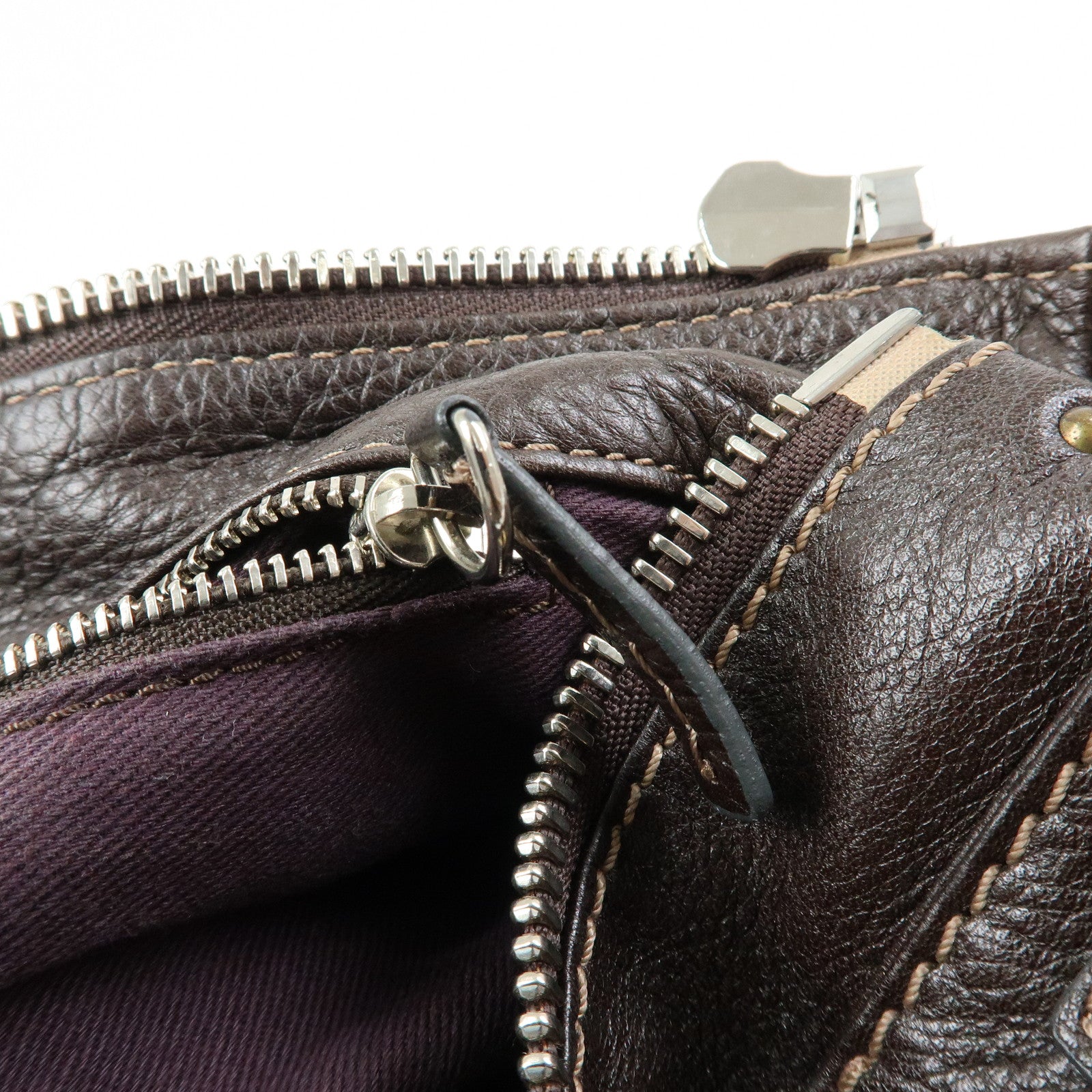 Chloe Paddington Leather Boston Bag Hand Bag Medium Dark Brown