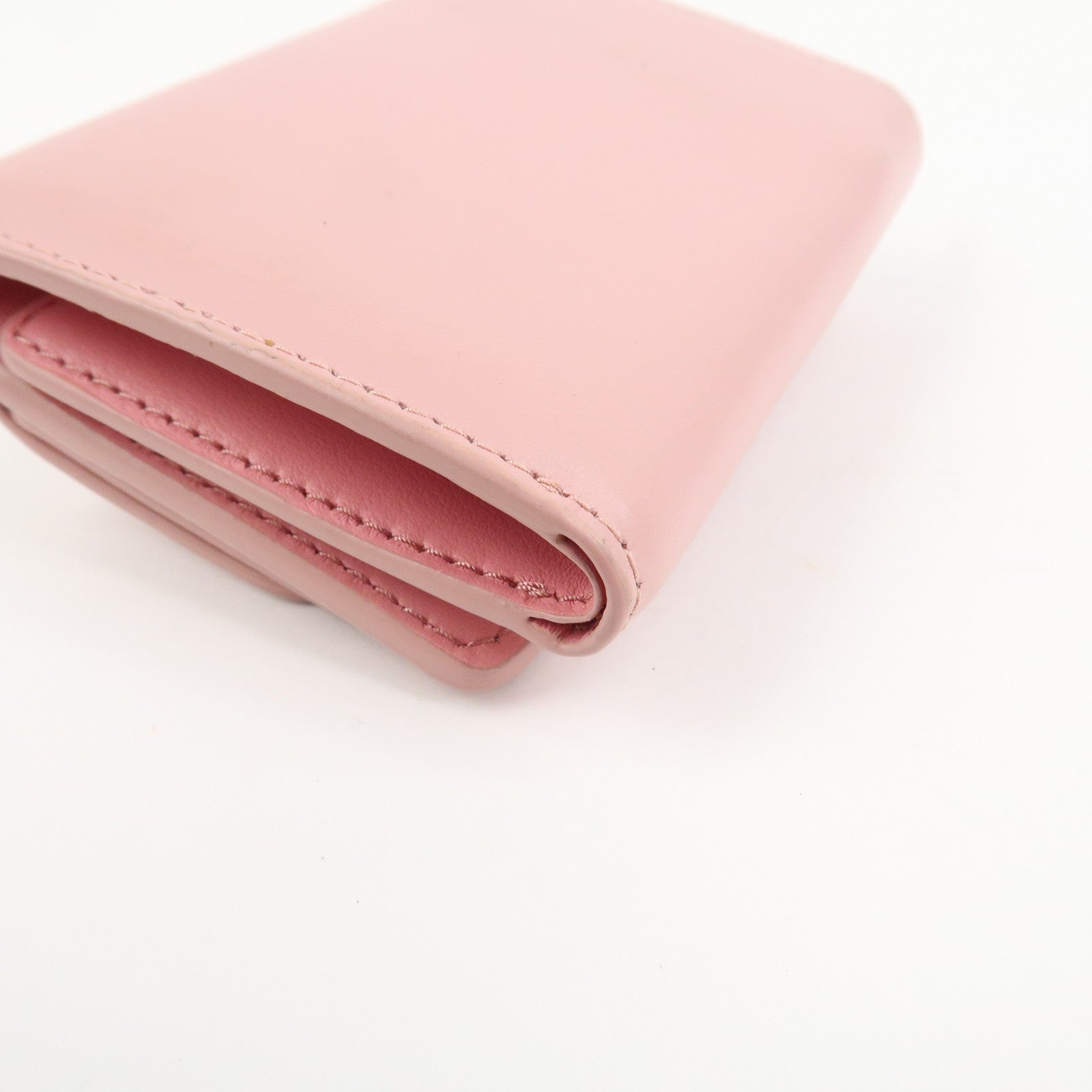 MIU MIU Logo Ribbon Tri-fold Wallet Compact Wallet Pink 5MH020