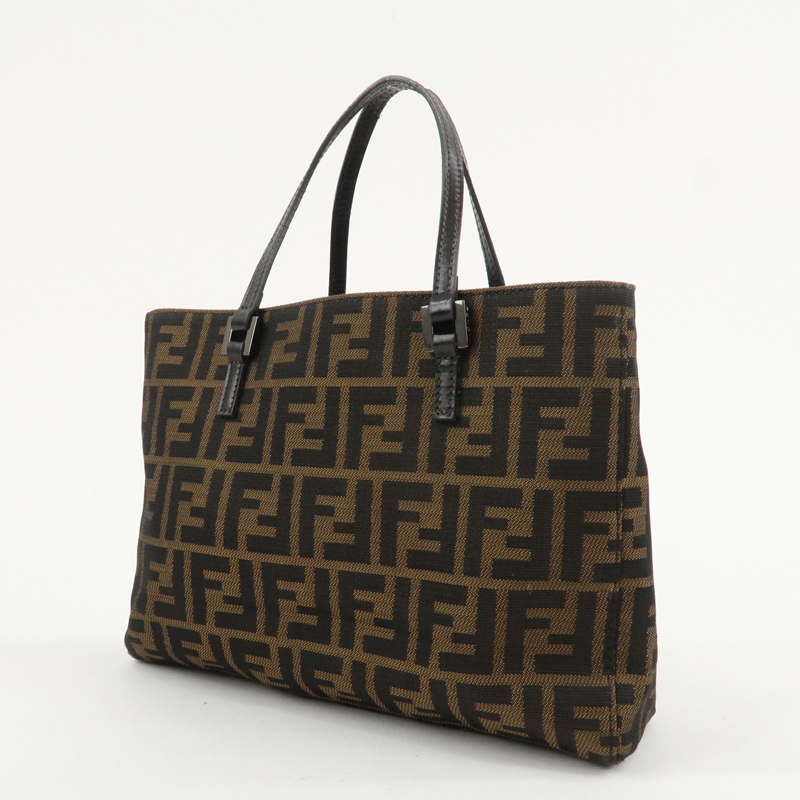 FENDI Zucca Canvas Leather Hand Bag Tote Bag Brown 8BH072