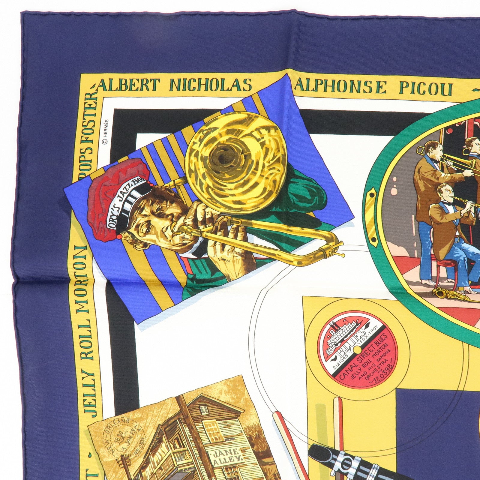 HERMES Carre90 Silk 100% Scarf ORIGINAL NEW ORLEANS CREOLE JAZZ1923