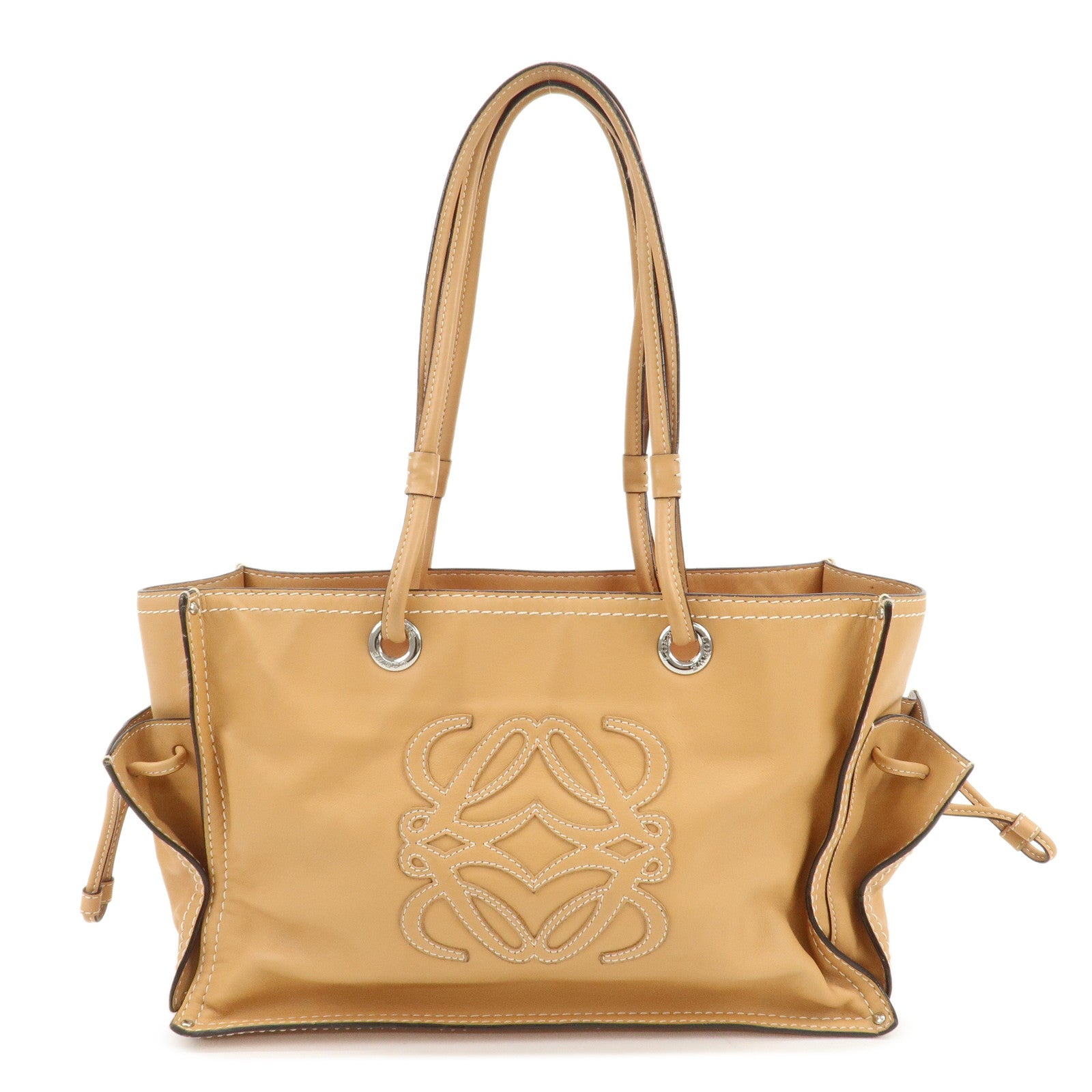 LOEWE Anagram Leather Shopper Tote Bag Hand Bag Light Brown