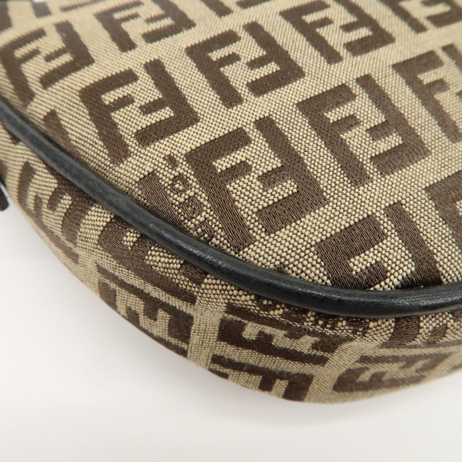 FENDI Zucchino Canvas Leather Shoulder Bag Brown Beige 8BR133 Used