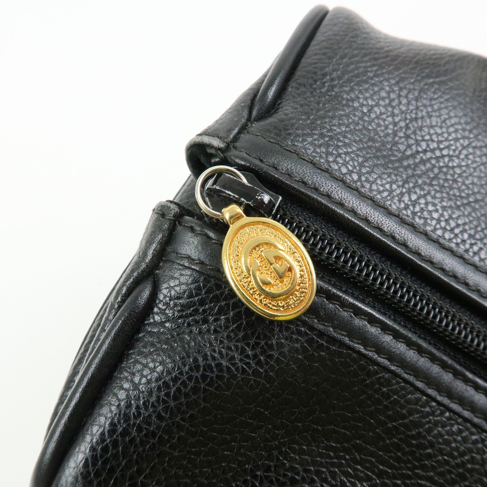 GUCCI Interlocking G Leather Boston Bag Hand Bag Black 000・58・0093