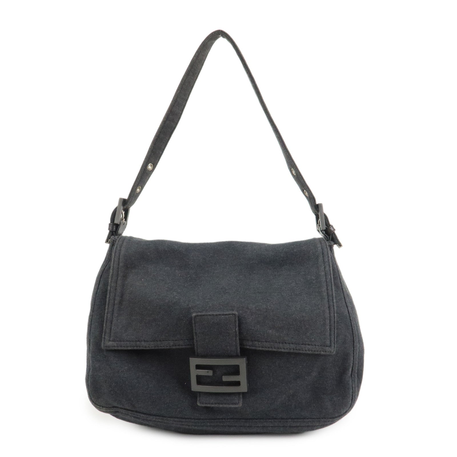 FENDI Mamma Baguette Cotton Shoulder Bag Hand Bag Gray 26325