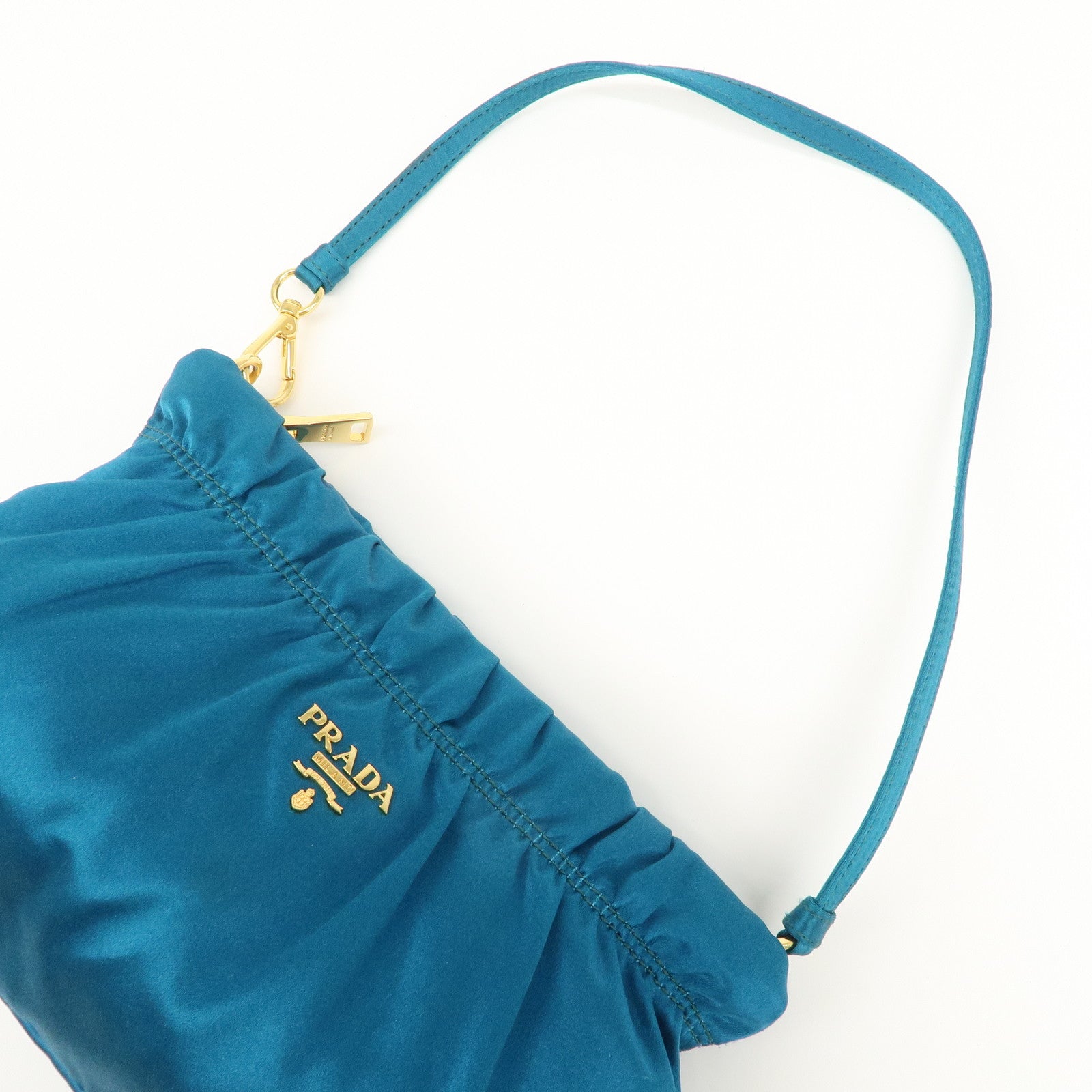 PRADA Satin Cosmetic Pouch Mini Hand Bag Blue 1N1662 Used