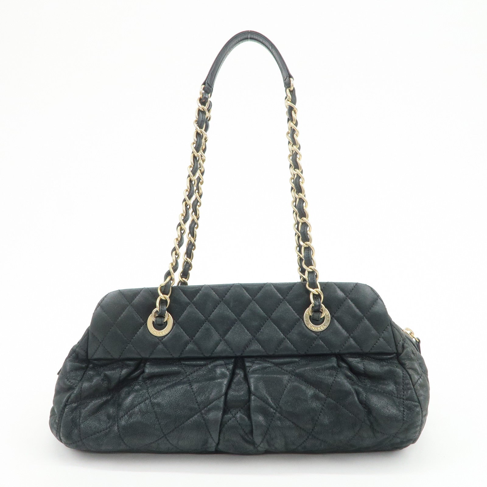 CHANEL Matelasse COCO Mark Lamb Skin Shoulder Bag Black A50475