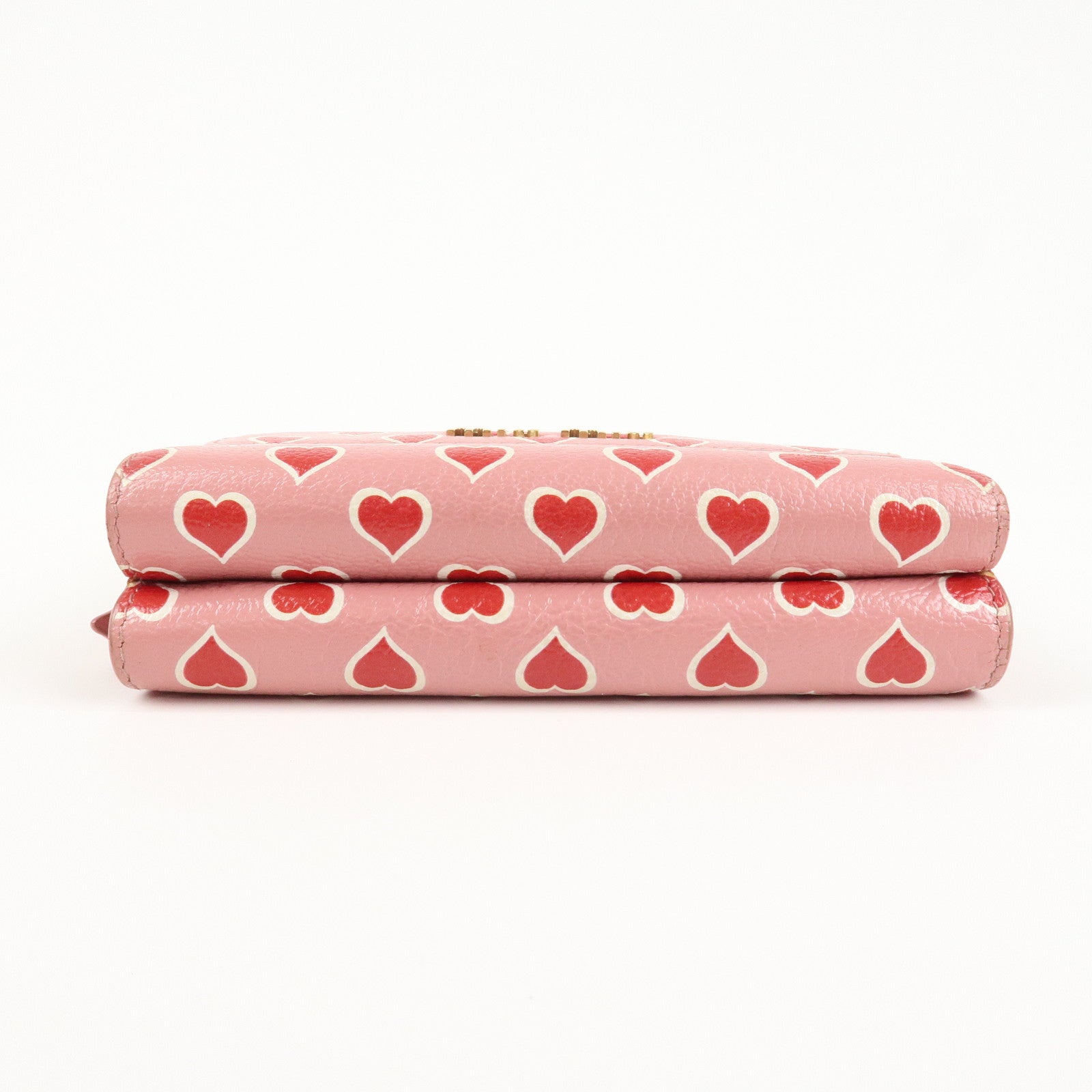 MIU MIU Leather Heart Bi-fold Wallet Pink Red 5ML014 Used