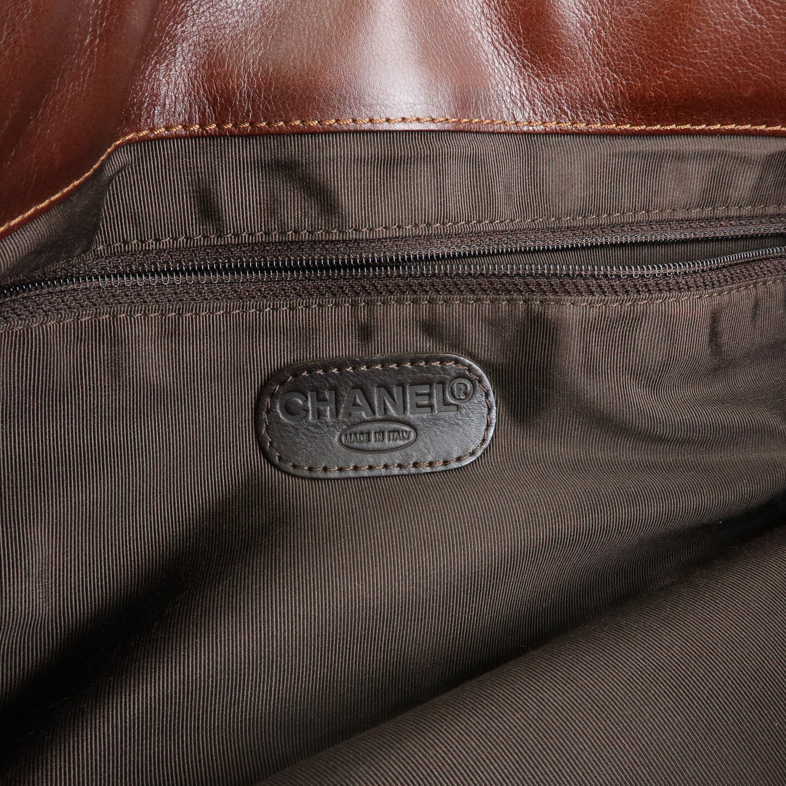 CHANEL Logo Leather Tote Bag Shoulder Bag Red Brown