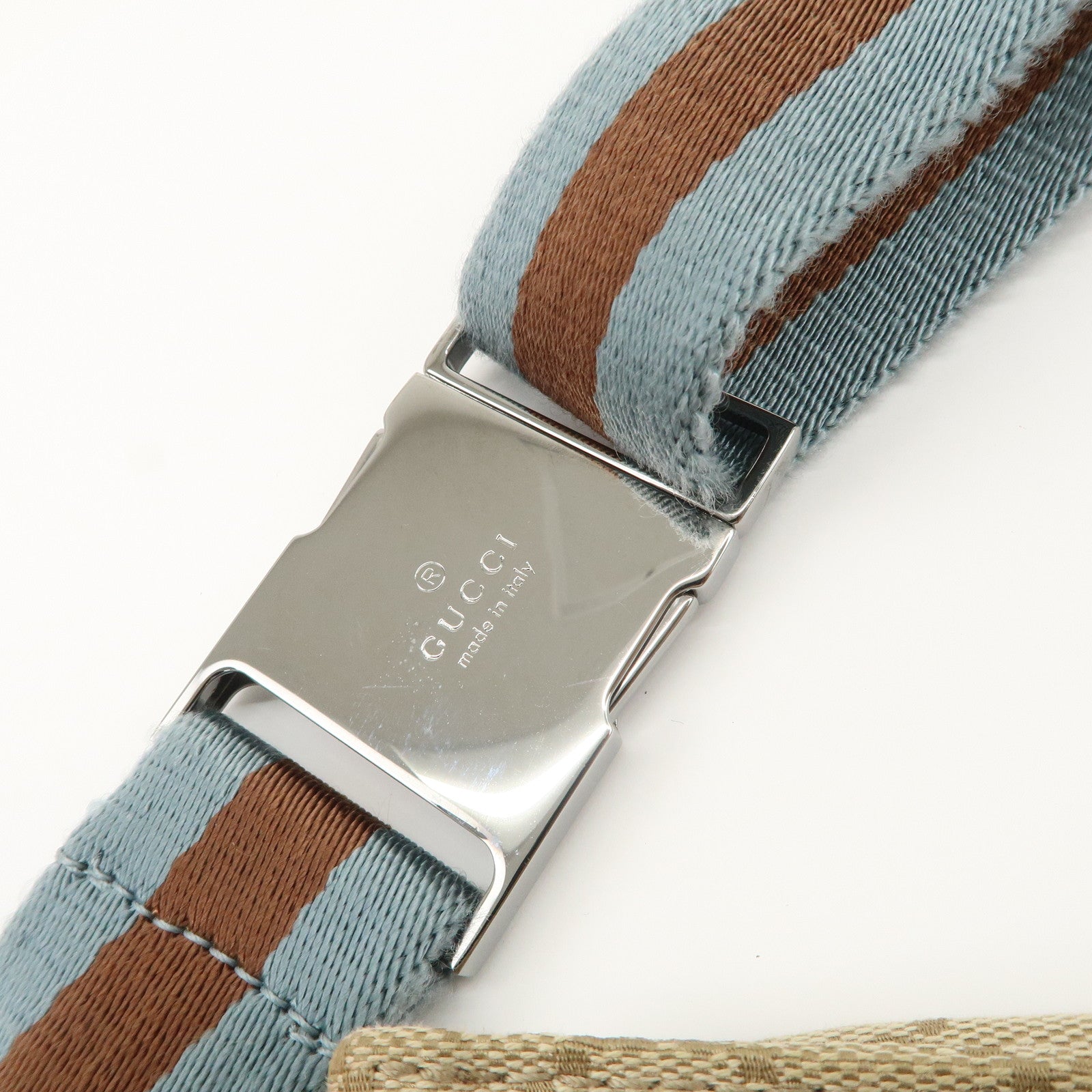 GUCCI GG Canvas Leather Waist Bag Crossbody Bag Light Blue 28566