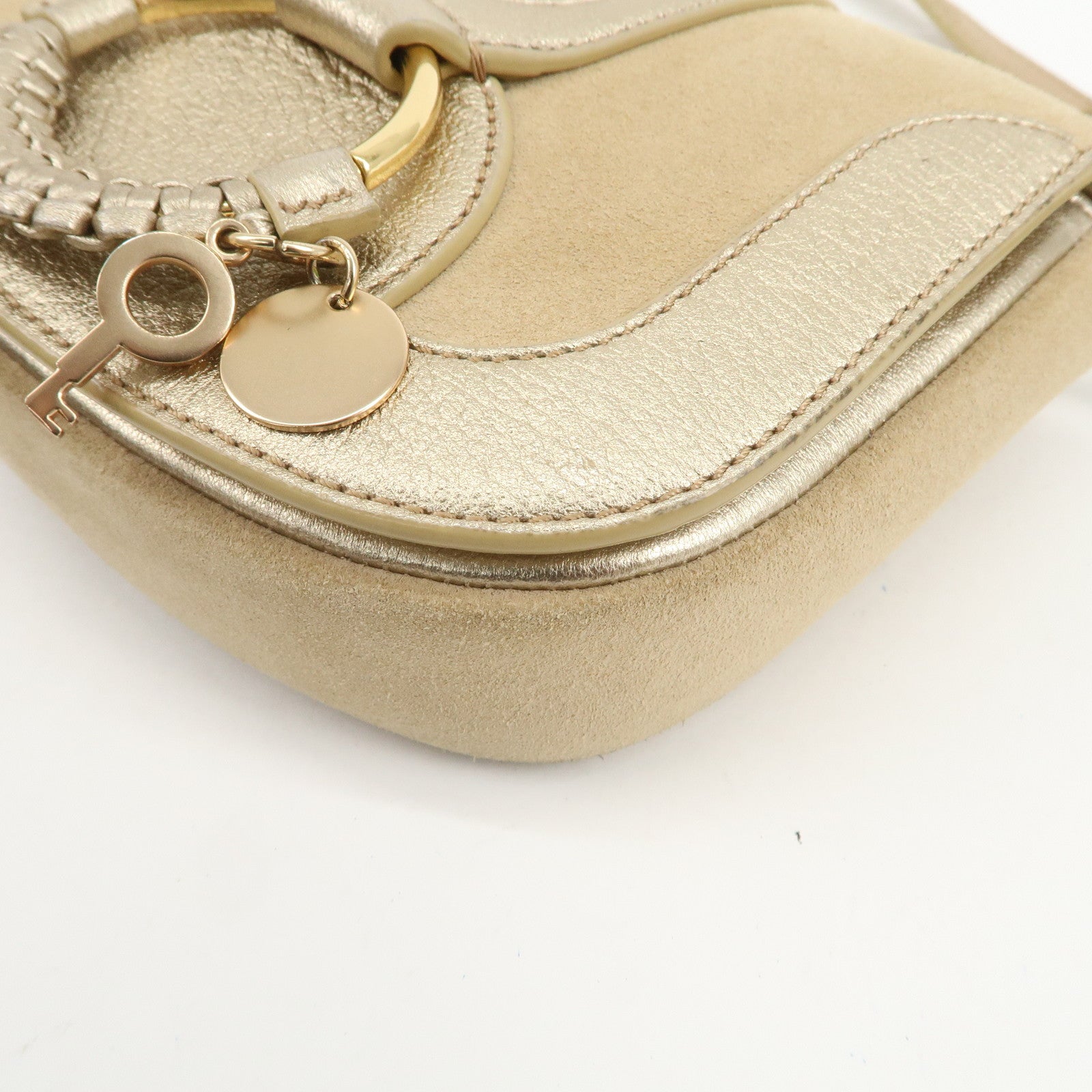 Chloe See By Chloe Hana Suede Leather Shoulder Crossbody Bag Gold