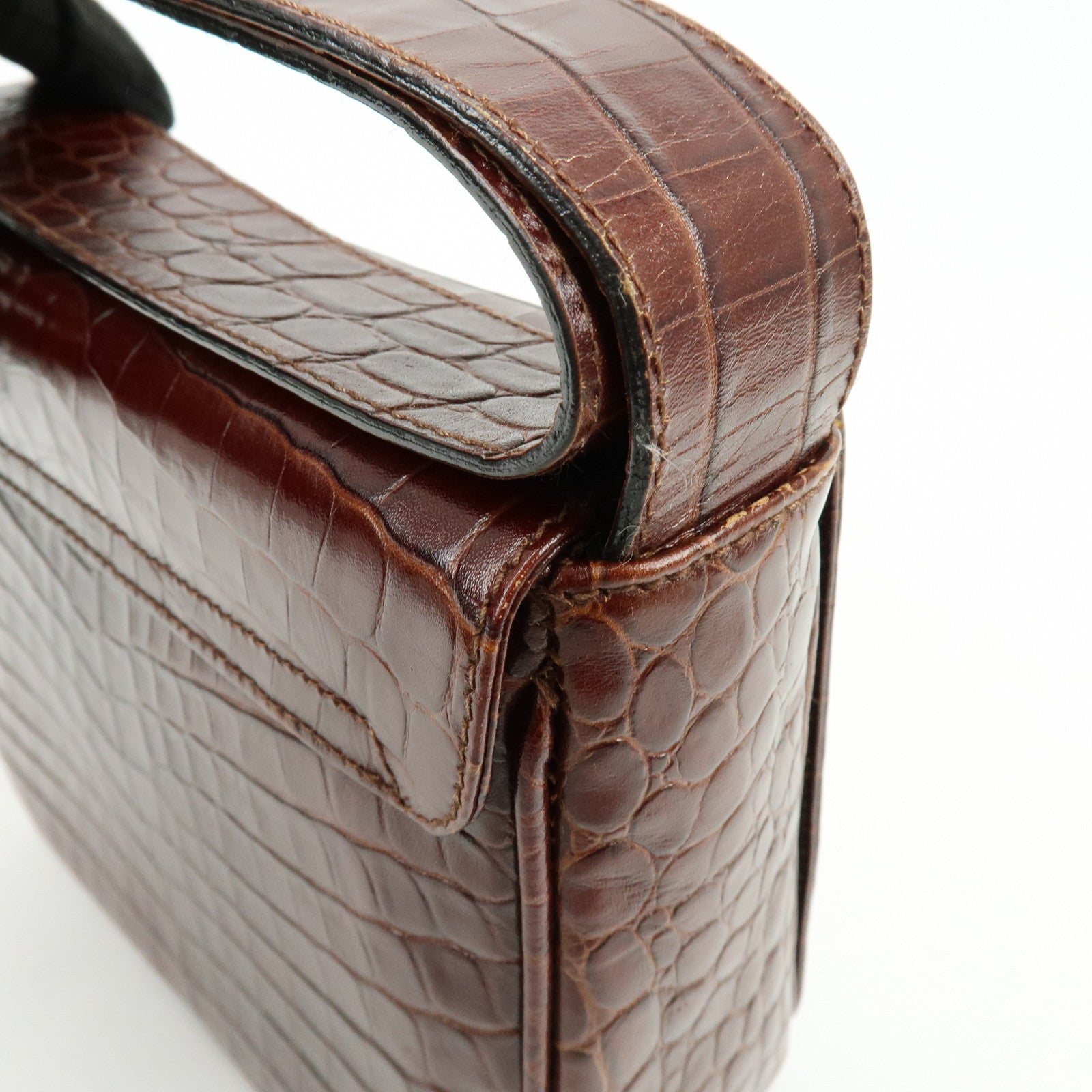 Ferragamo Gancini Embossed Leather Shoulder Bag Crossbody Bag Brown