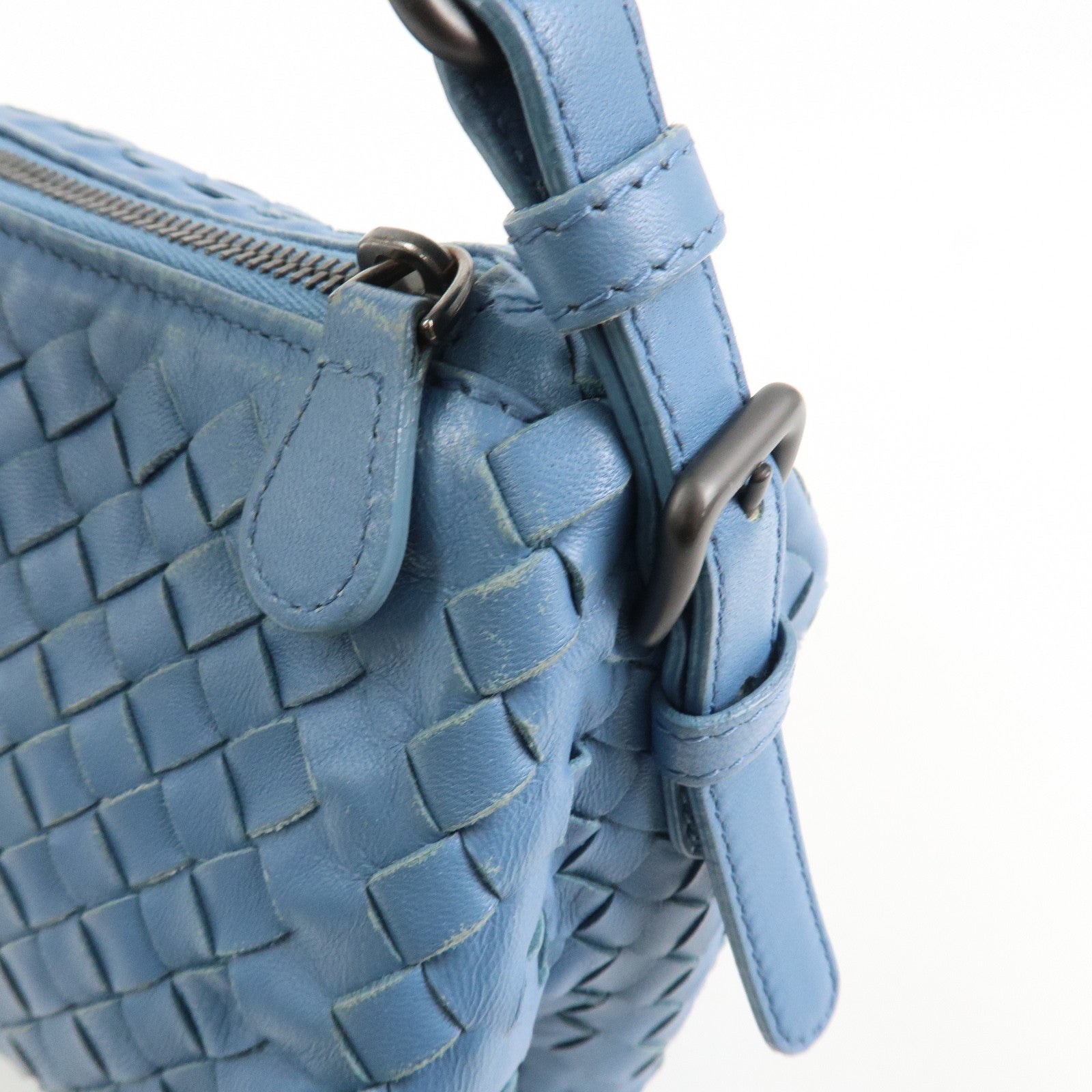 BOTTEGA VENETA Intrecciato Leather Shoulder Bag Light Blue Used