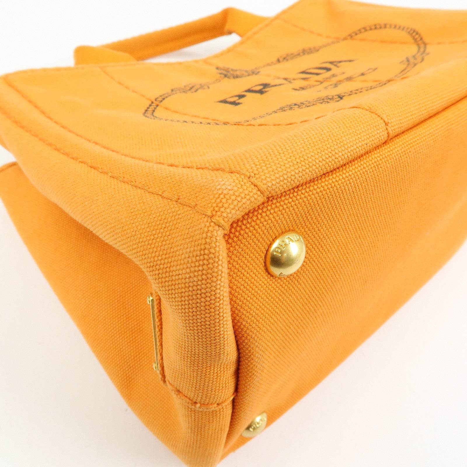 PRADA Triangle Logo Canapa Mini Canvas Tote Hand Bag Orange BN2439