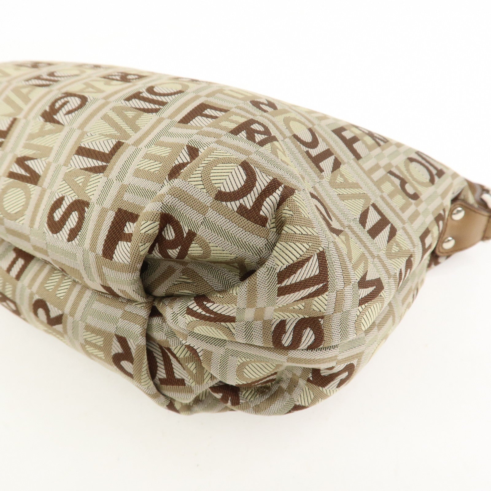 Ferragamo Logo Canvas Leather Hand Bag Shoulder Bag Beige Brown