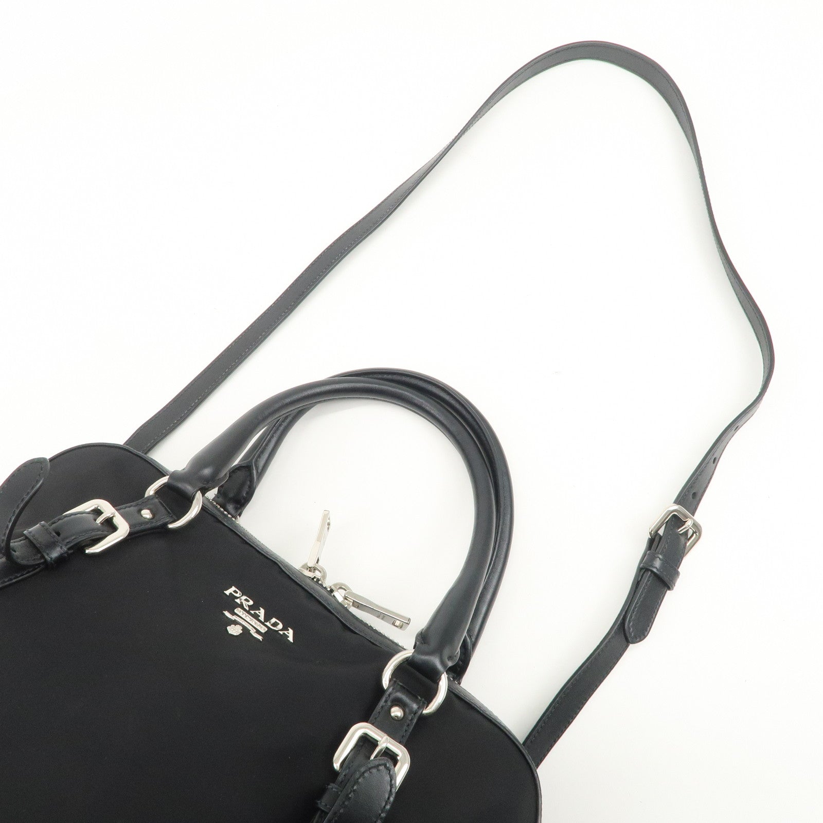 PRADA Nylon Leather 2Way Bag Hand Bag Shoulder Bag Black 1BB912
