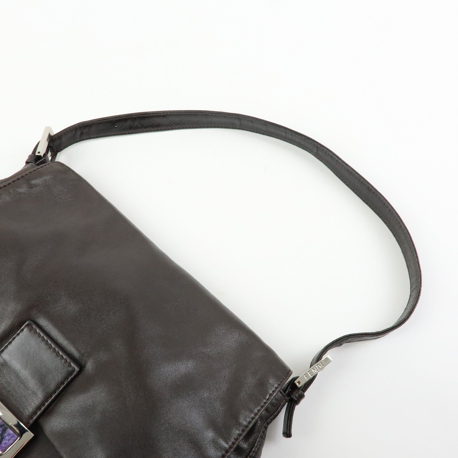FENDI Mamma Baguette Lamb Skin Shoulder Bag Dark Brown 26325