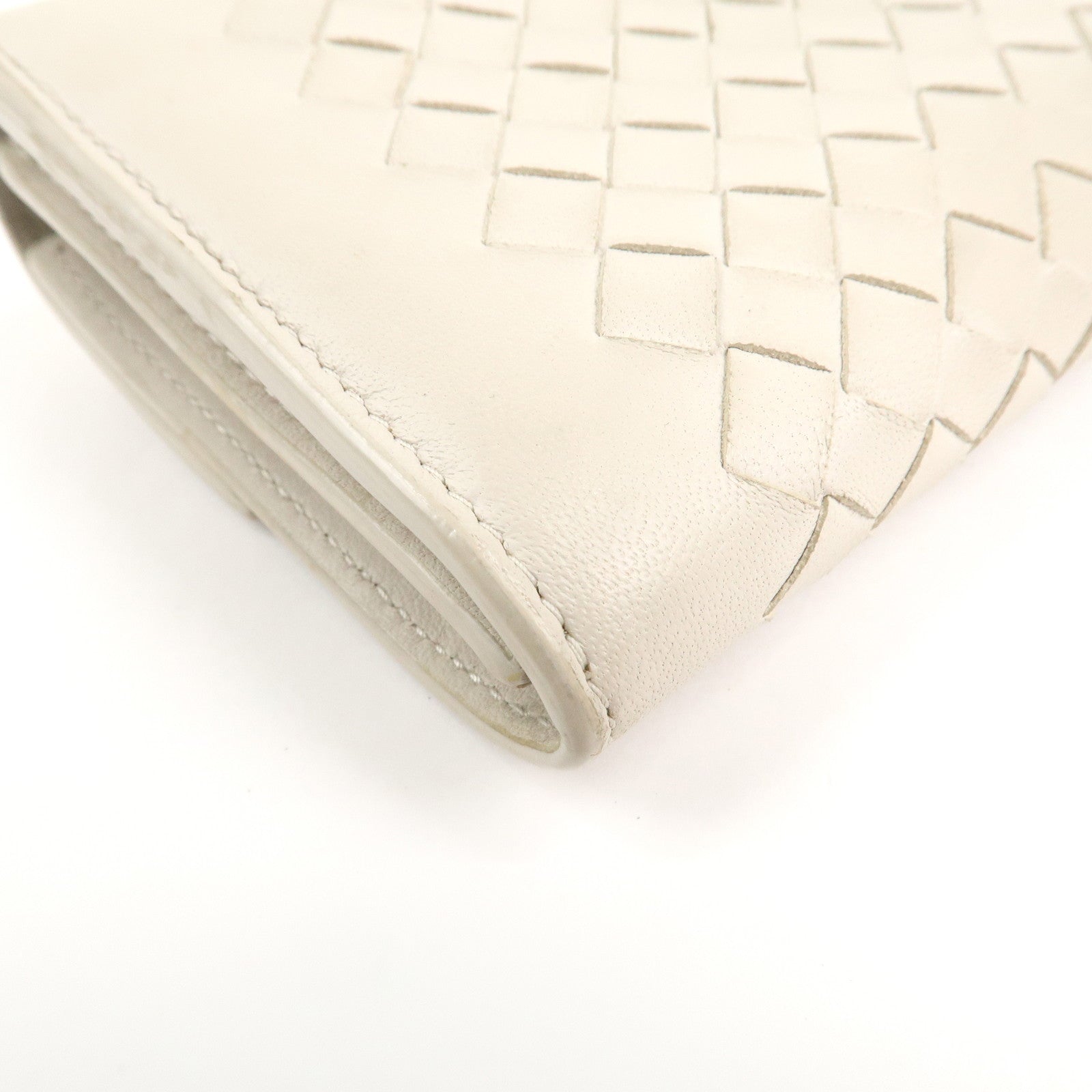 BOTTEGA VENETA Intrecciato Leather Long Wallet Ribbon Ivory Used