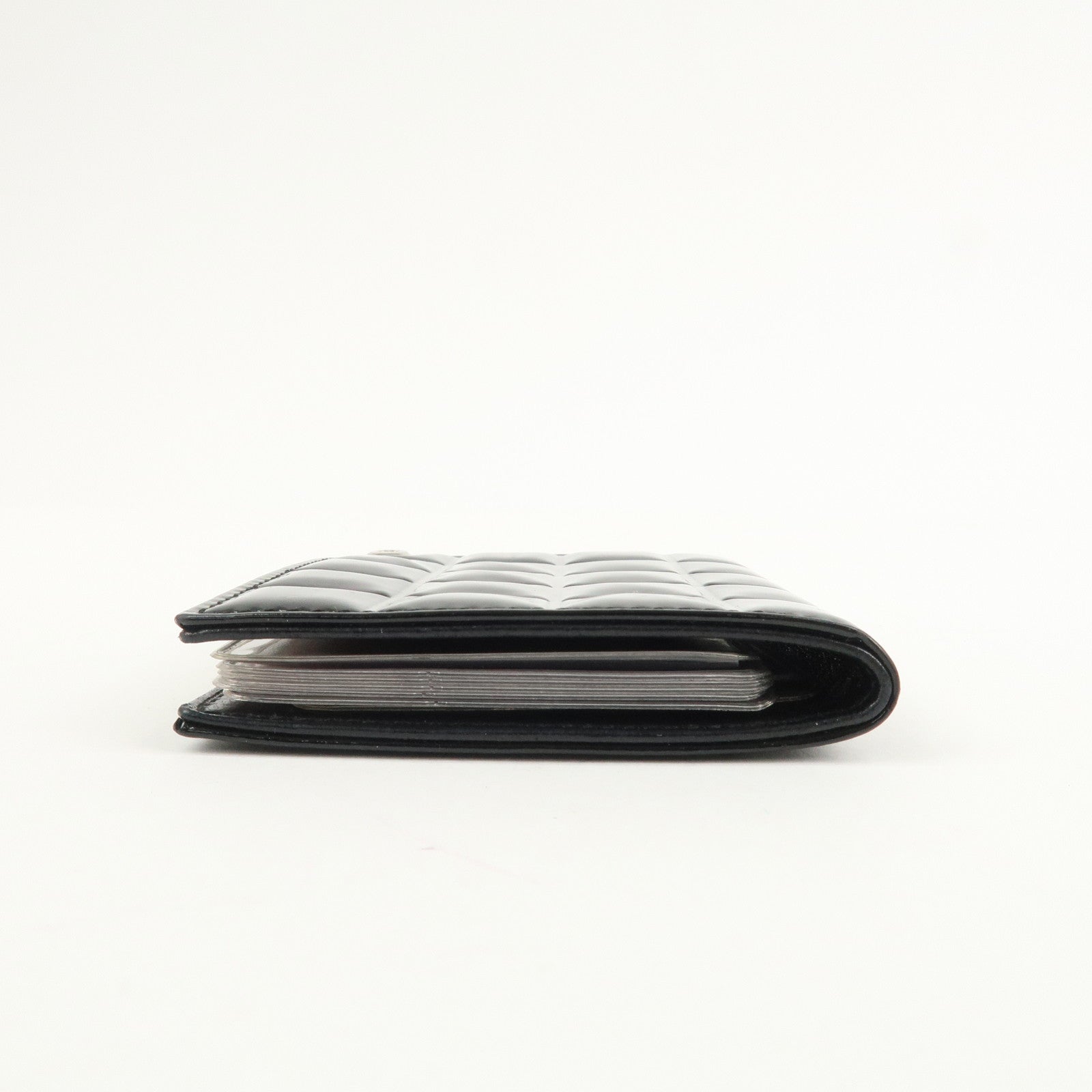 CHANEL Chocolate Bar Patent Leather Card Case Black Used