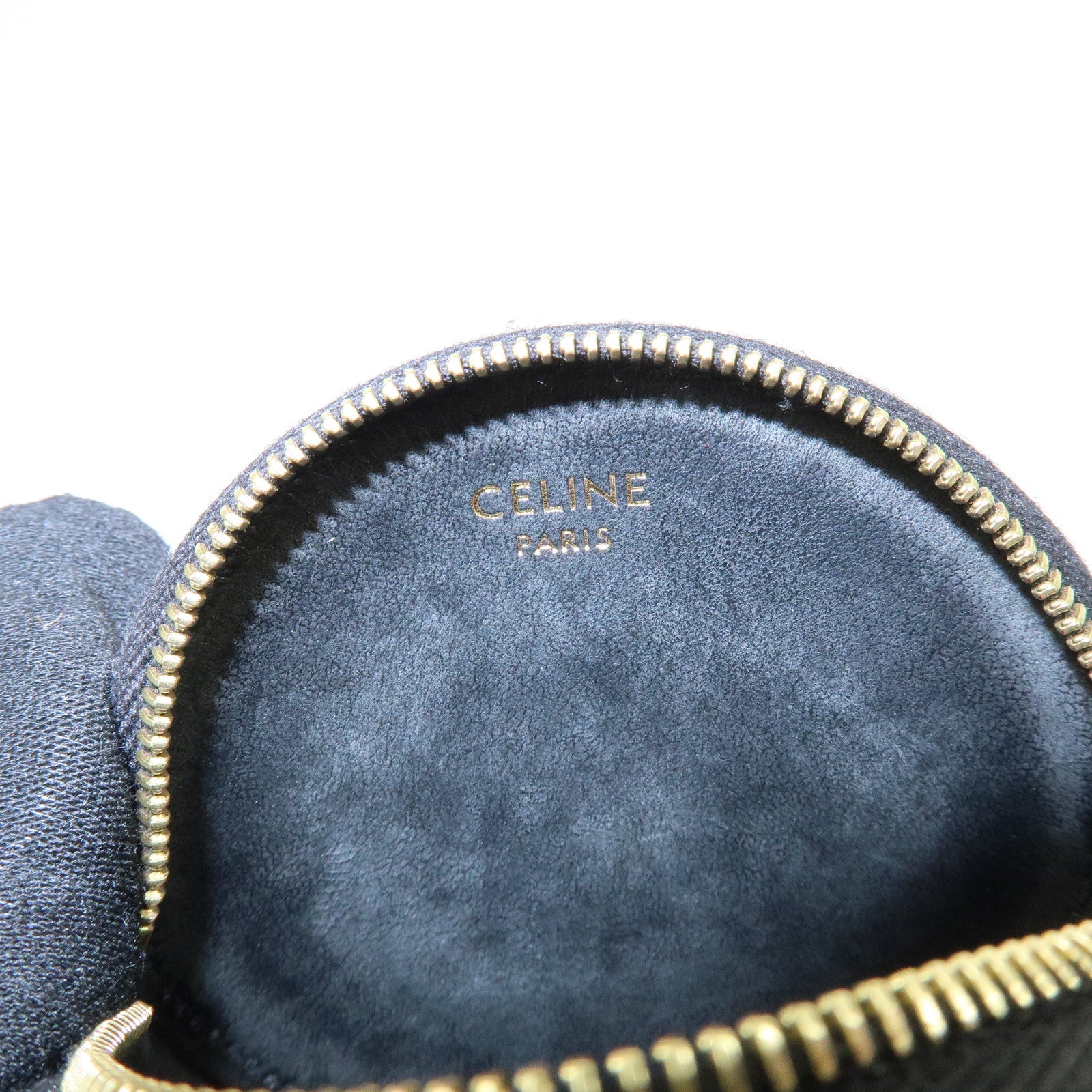 CELINE Triomphe PVC Leather Coin Case Coin Wallet Black Brown