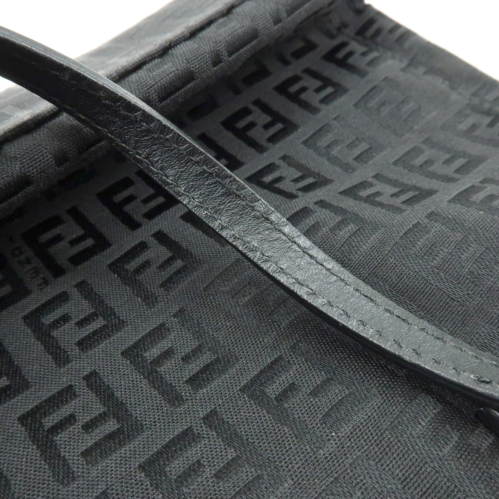 FENDI Zucchino Canvas Leather Tote Bag Hand Bag Black 8BH072