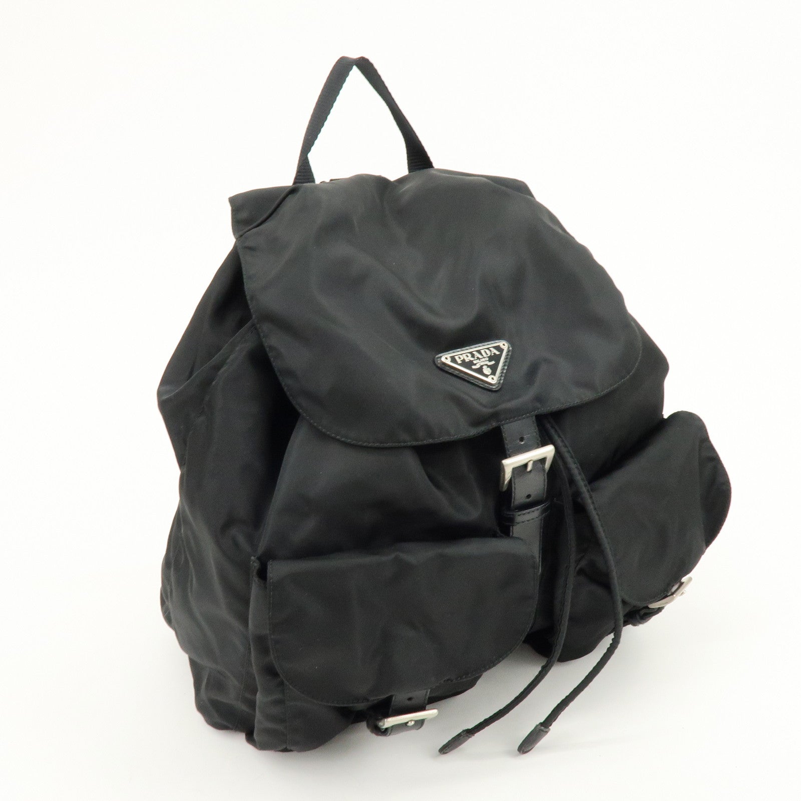 PRADA Logo Nylon Leather Back Pack Ruck Sack NERO Black 1BZ677