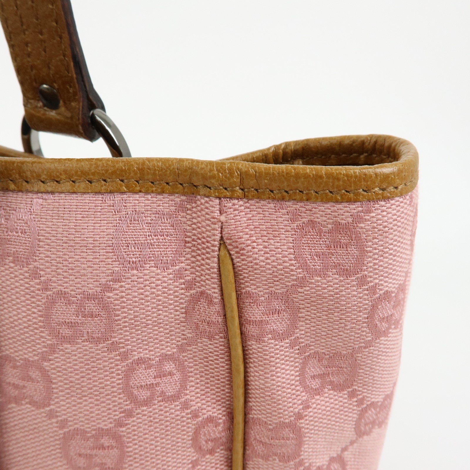 GUCCI GG Canvas Leather Tote Bag Hand Bag Pink Light Brown 113019