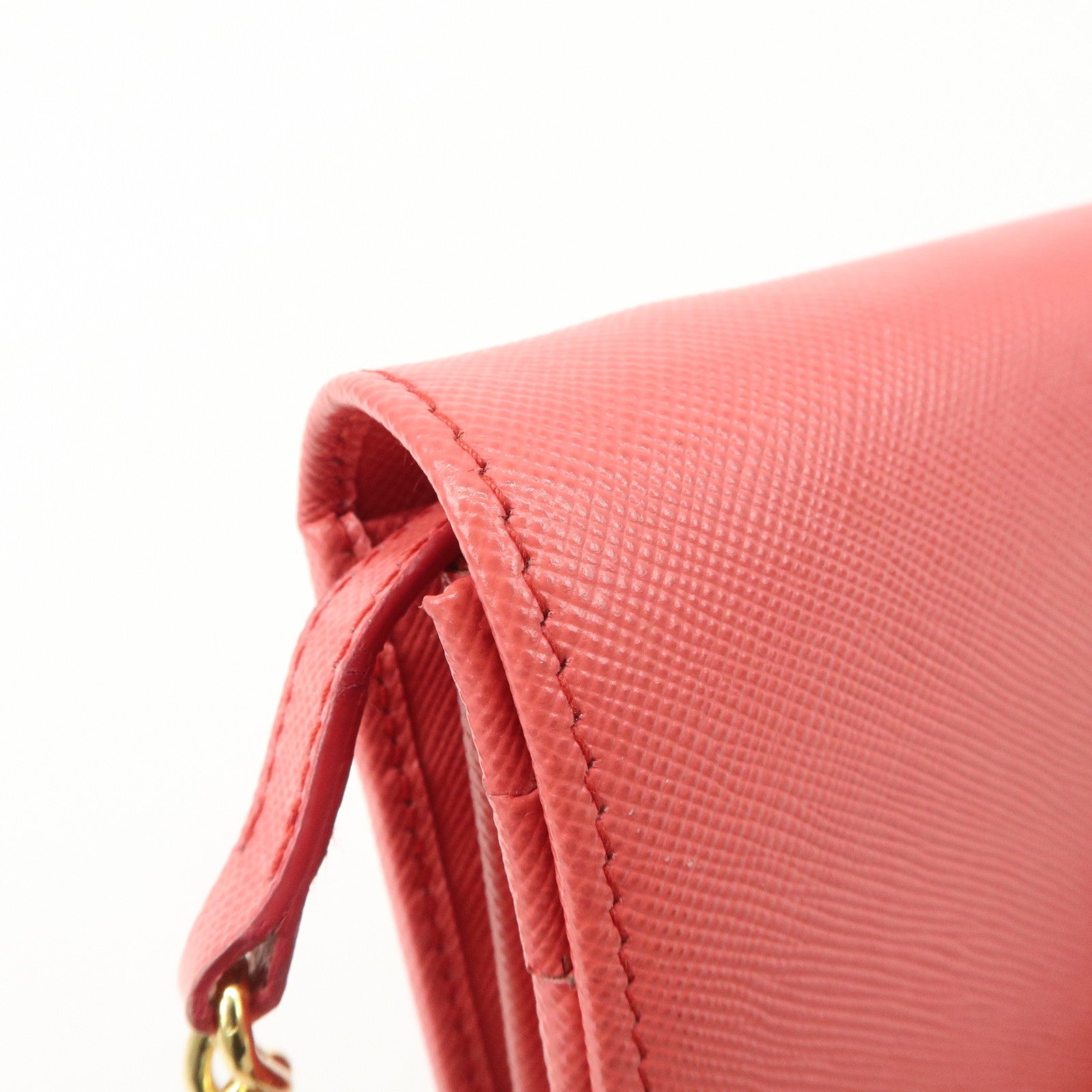 PRADA Saffiano Metal Chain Strap Wallet Shoulder Bag Pink Gold 1M1290 Used