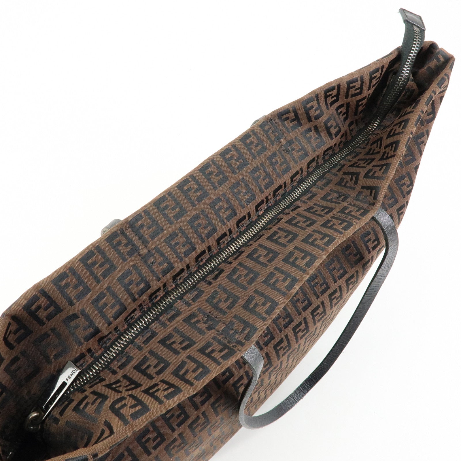 FENDI Zucchino Canvas Leather Tote Bag Shoulder Bag Brown 8BH025