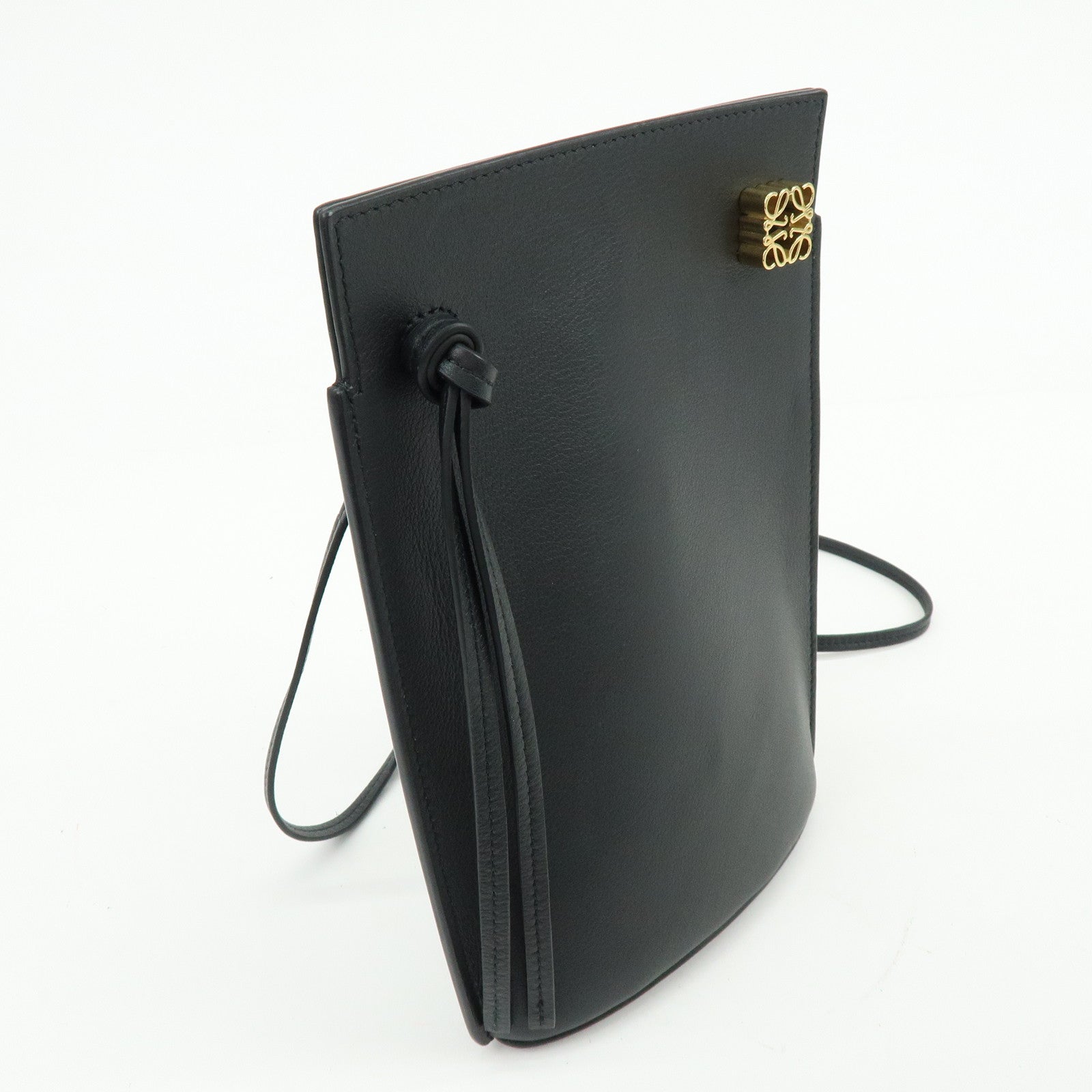 LOEWE Anagram Dice Pocket Shoulder Bag Calf Leather Crossbody Black