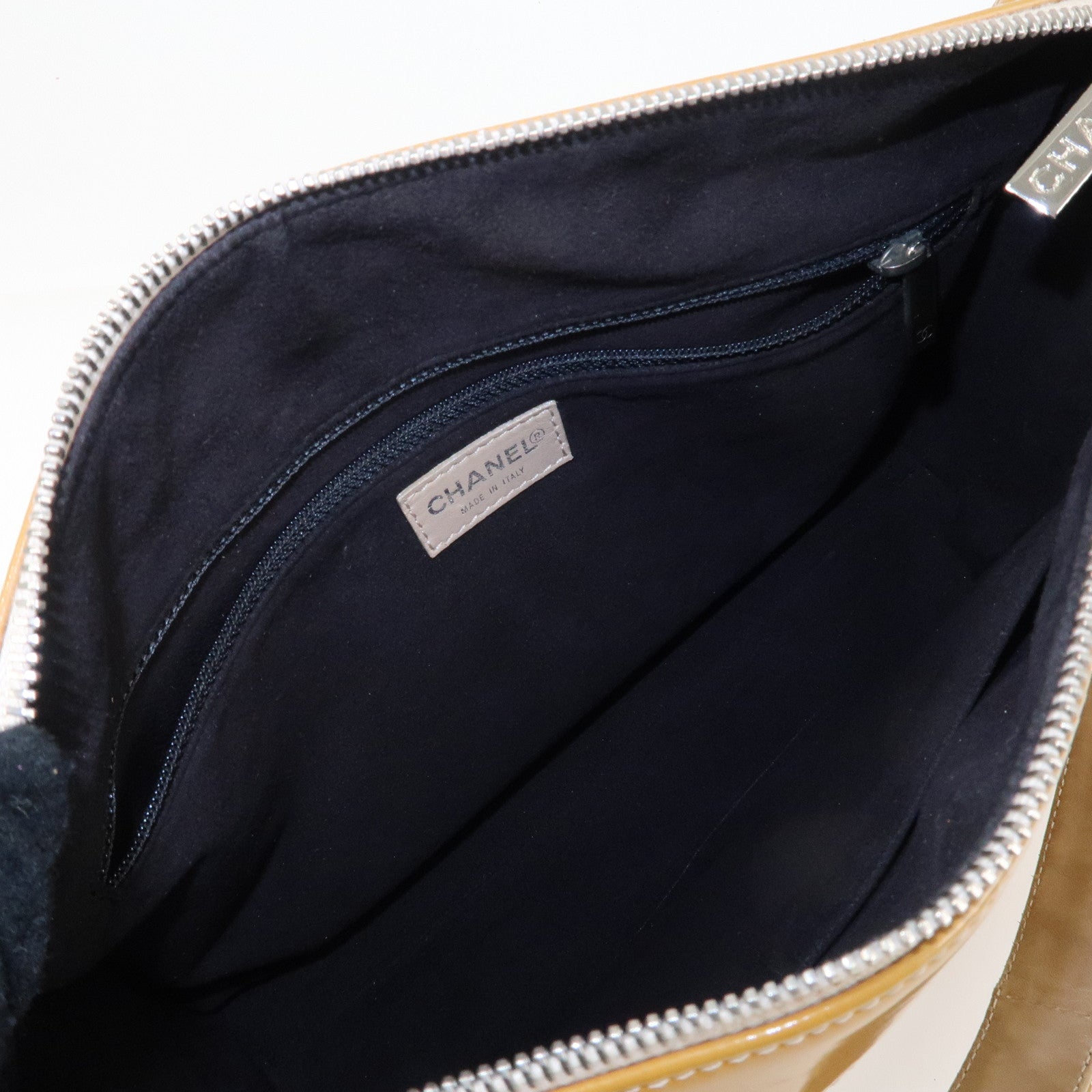 CHANEL COCO Mark Chocolate Bar Patent Leather Shoulder Bag Beige Used